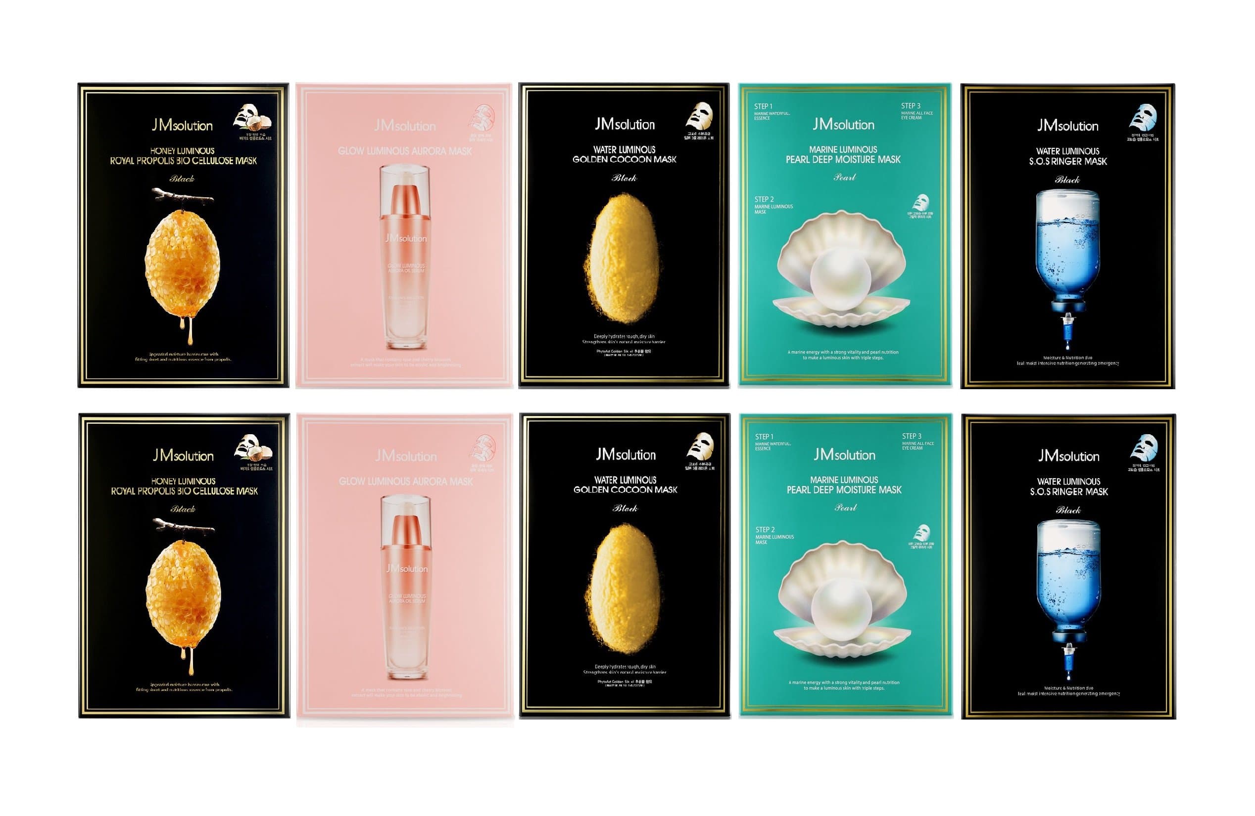 JM solution Best 5 Combo Mask Sheet Pack of 10, Aurora, Cocoon, SOS, Marine, Propolis, JMSOLUTION