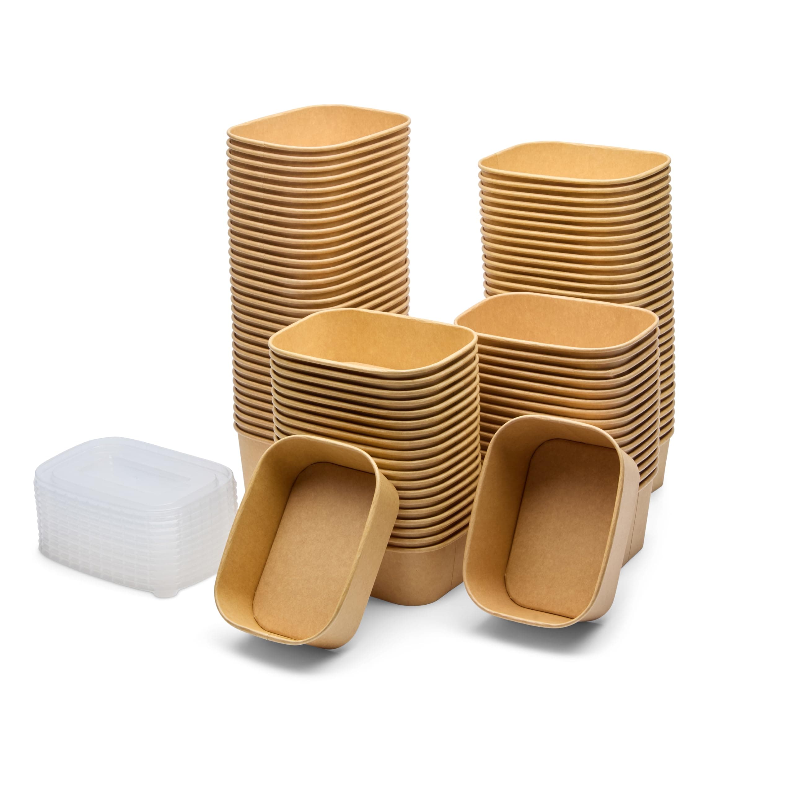 650ml Kraft Food Containers with PP Lids Rectangular Takeaway Box, Kraft Paper Salad Box, Take Out Salad Box, Oil and Water Resistant, for Takeaway, Fitness Lunch, Salad (650ml, case of 200)