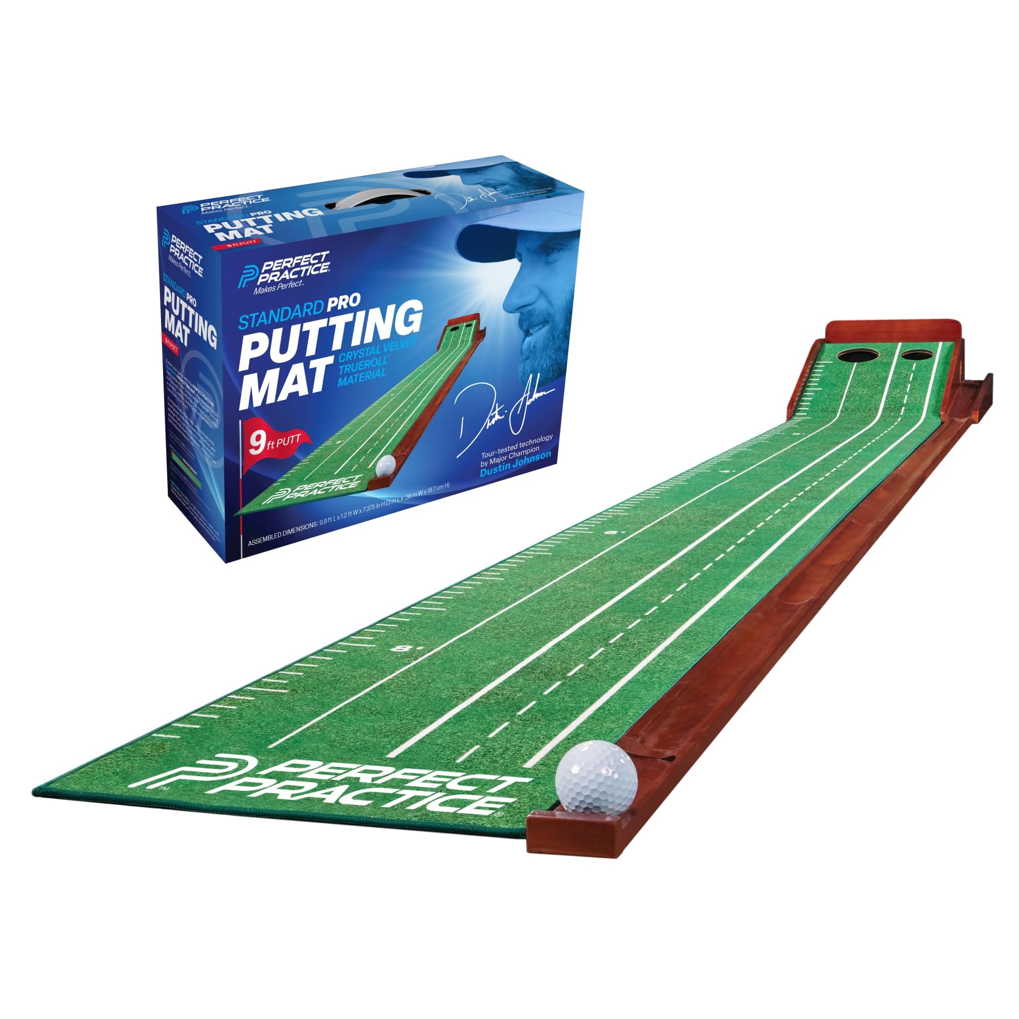 PERFECT PRACTICE Putter Practice Mat Golf Putter Mat Official Dustin Johnson Golf Practice Putting Automatic Ball Guidelines Hitting Straighter Indoor/Outdoor Use