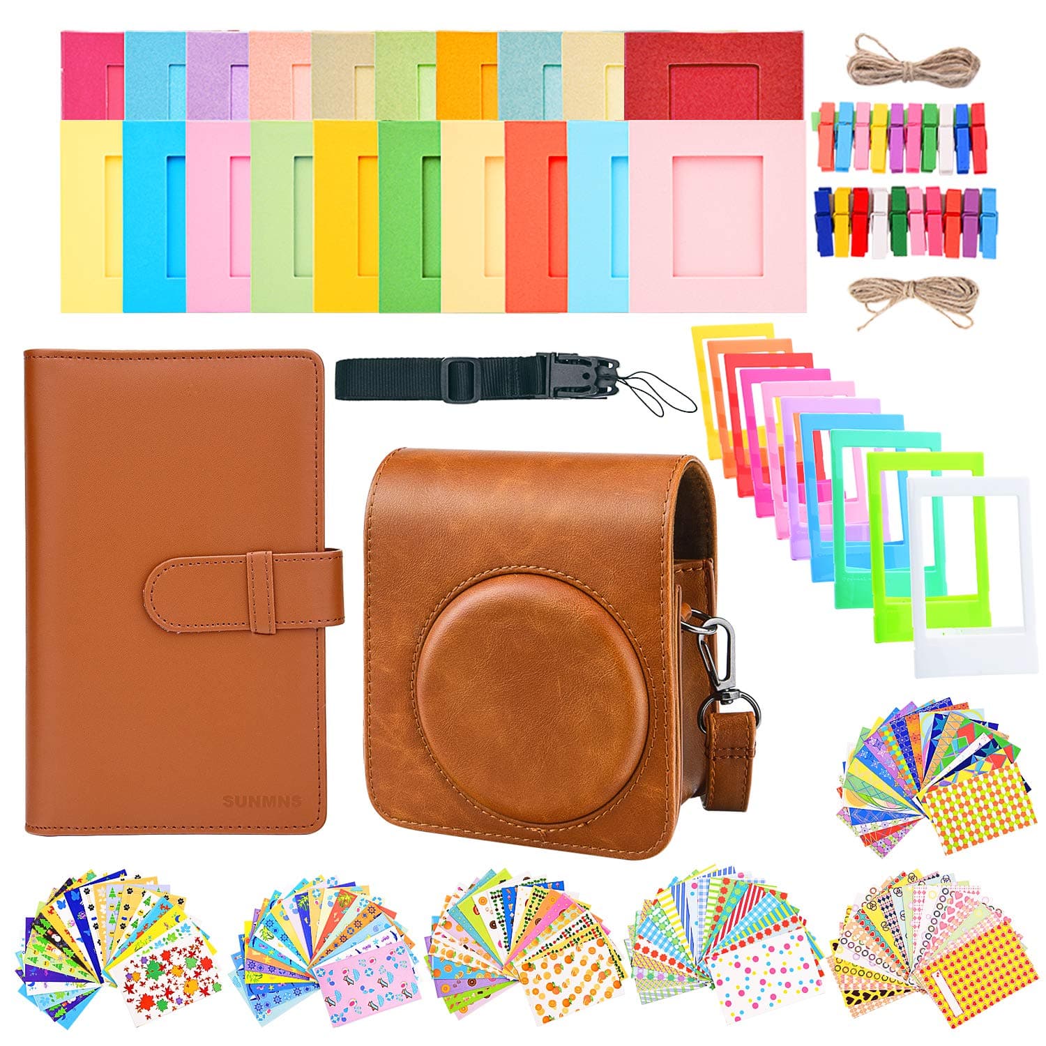 Sunmns Accessories Bundle Kit Set Compatible with Fujifilm Instax Mini 70 Instant Film Camera, Accessory Include Case, Album, Stickers, Photo Frames, Hanging Frame, Strap (Brown)