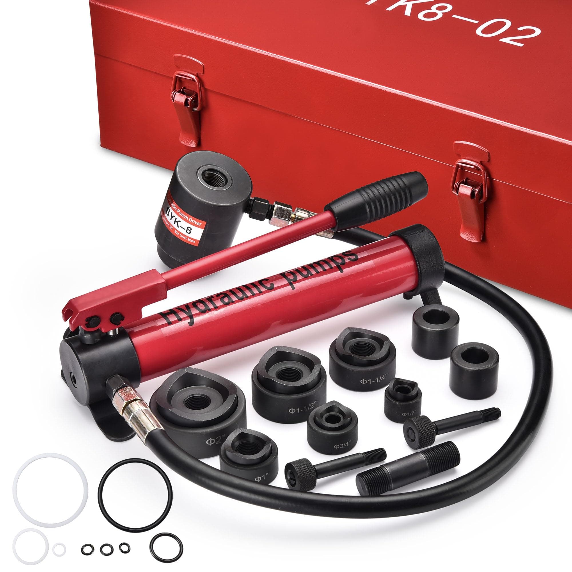 Yescom 1/2" to 2" Hydraulic Knockout Punch Set 10-Ton 6-Die Electrical Conduit Hole Punch Driver Kit for Metal Stainless Steel - Red