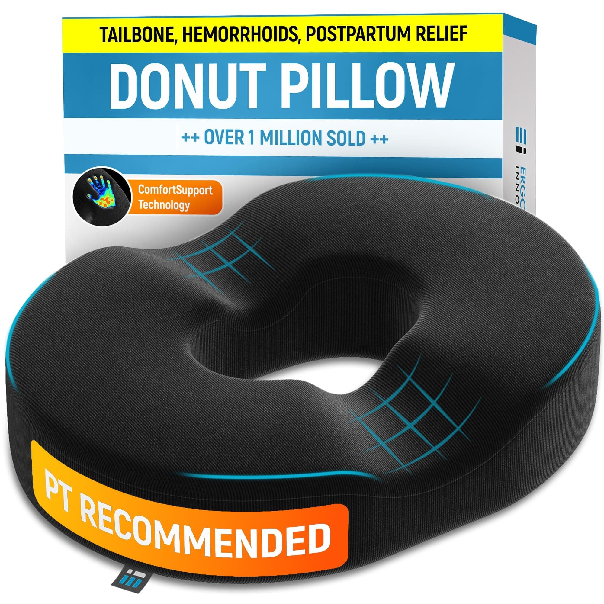 PT ENDORSED Donut Pillow for Tailbone Pain Relief - Hemorrhoid Pillow for Sitting, Orthopedic Donut Seat Cushion for Pressure Relief, Post Surgery, Postpartum Pregnancy, Lifting Cushions for Coccyx
