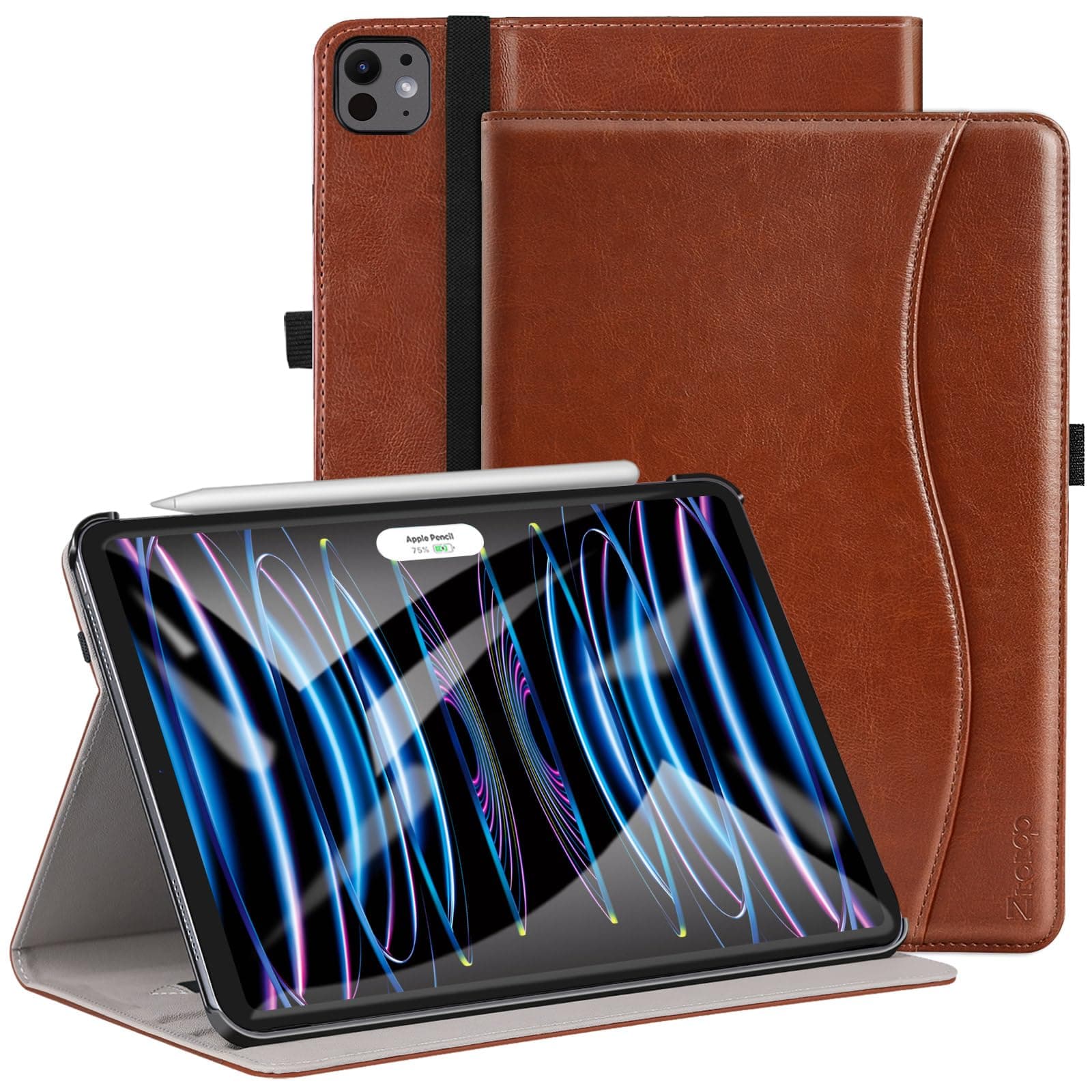 for iPad Pro 12.9 6th/5th/4th/3rd Generation Case 2022/2021/2020/2018, Premium PU Leather Folio Cover, Auto Wake/Sleep, Multi Viewing Angles, Supports Pencil Pro and Touch ID, Brown