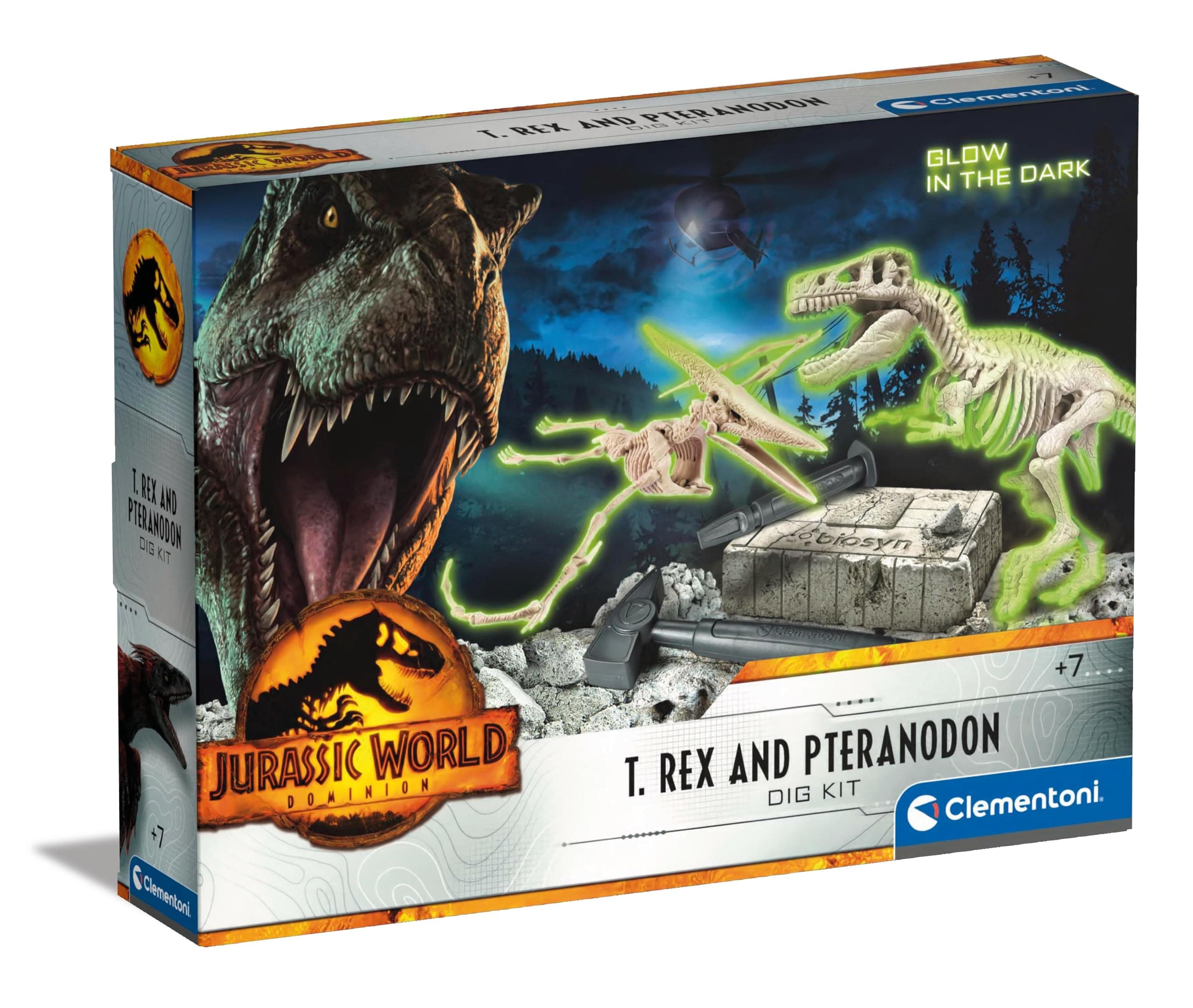 Clementoni - 19205 - Jurassic World Dig Kit T-Rex E Pteranodon - Science Kit For Kids 6 Years, Excavation Kit Toy, Realistic Dinosaur, Excavate And Assemble Fossils