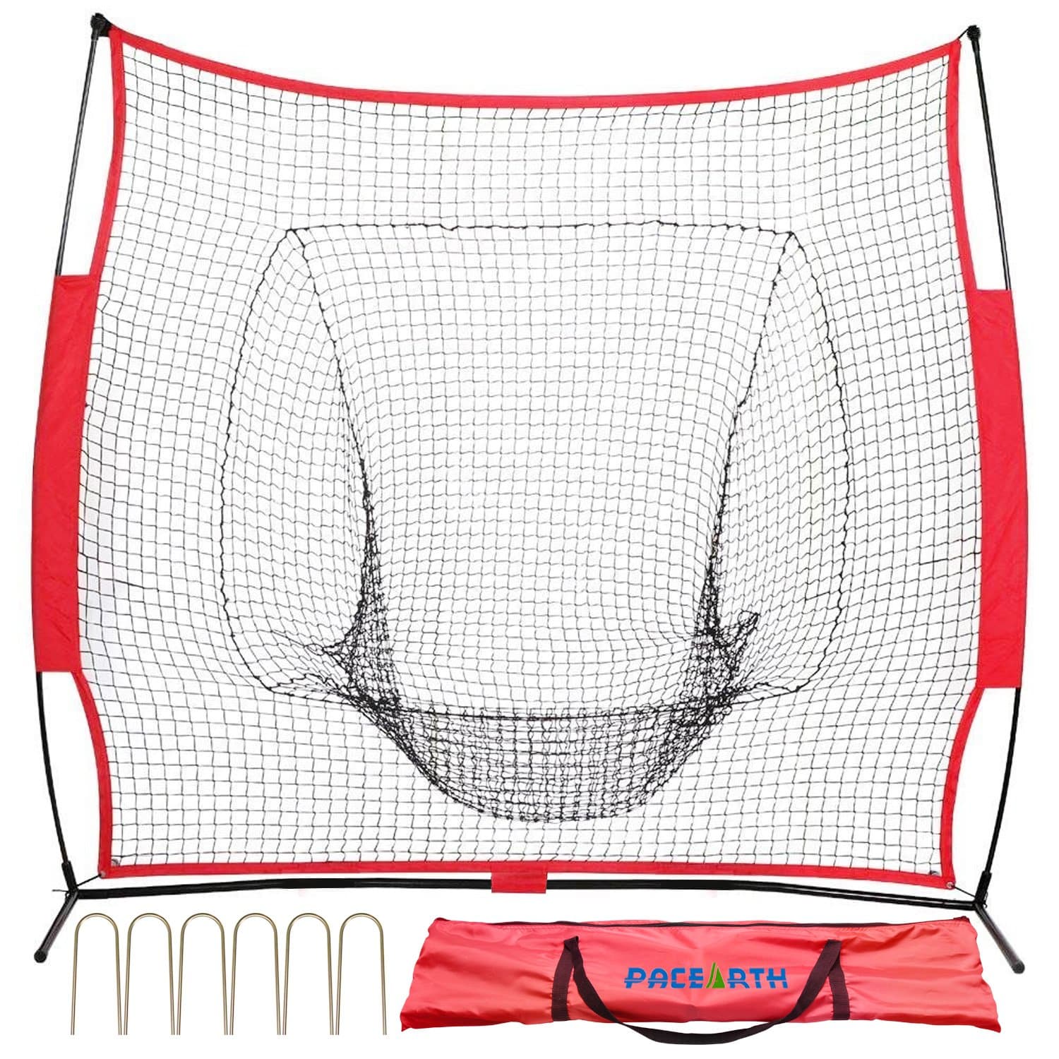 PACEARTH Baseball and Softball Practice net 7×7 ft Hitting Batting Catching Pitching Training Net with Carry Bag Metal Bow Frame Baseball Screens and Nets Equipment Training Aids