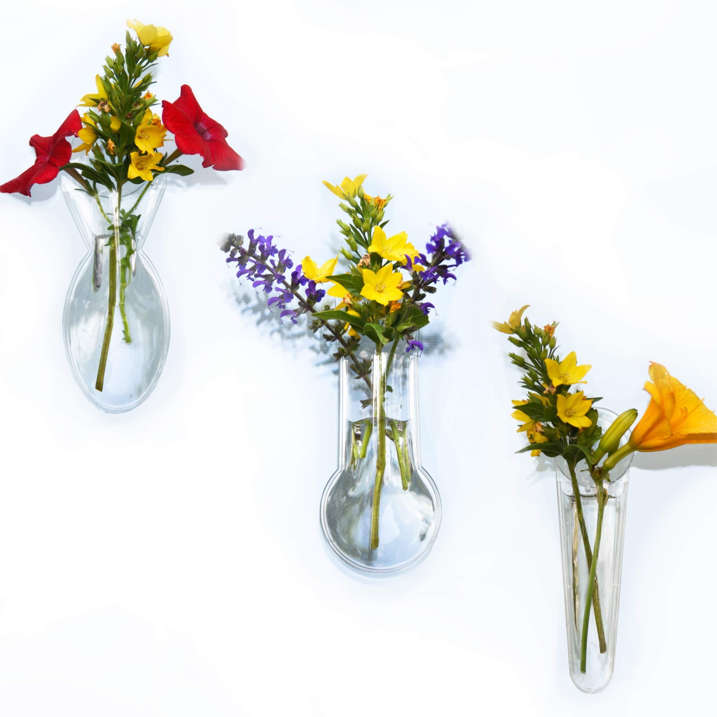 Gadjit Vinyl Mini Window Vases Gift Pack - Includes 3, Vases Suction to Windows and Mirrors, Holds Flower Stems and Water, Clear Flexible Vinyl