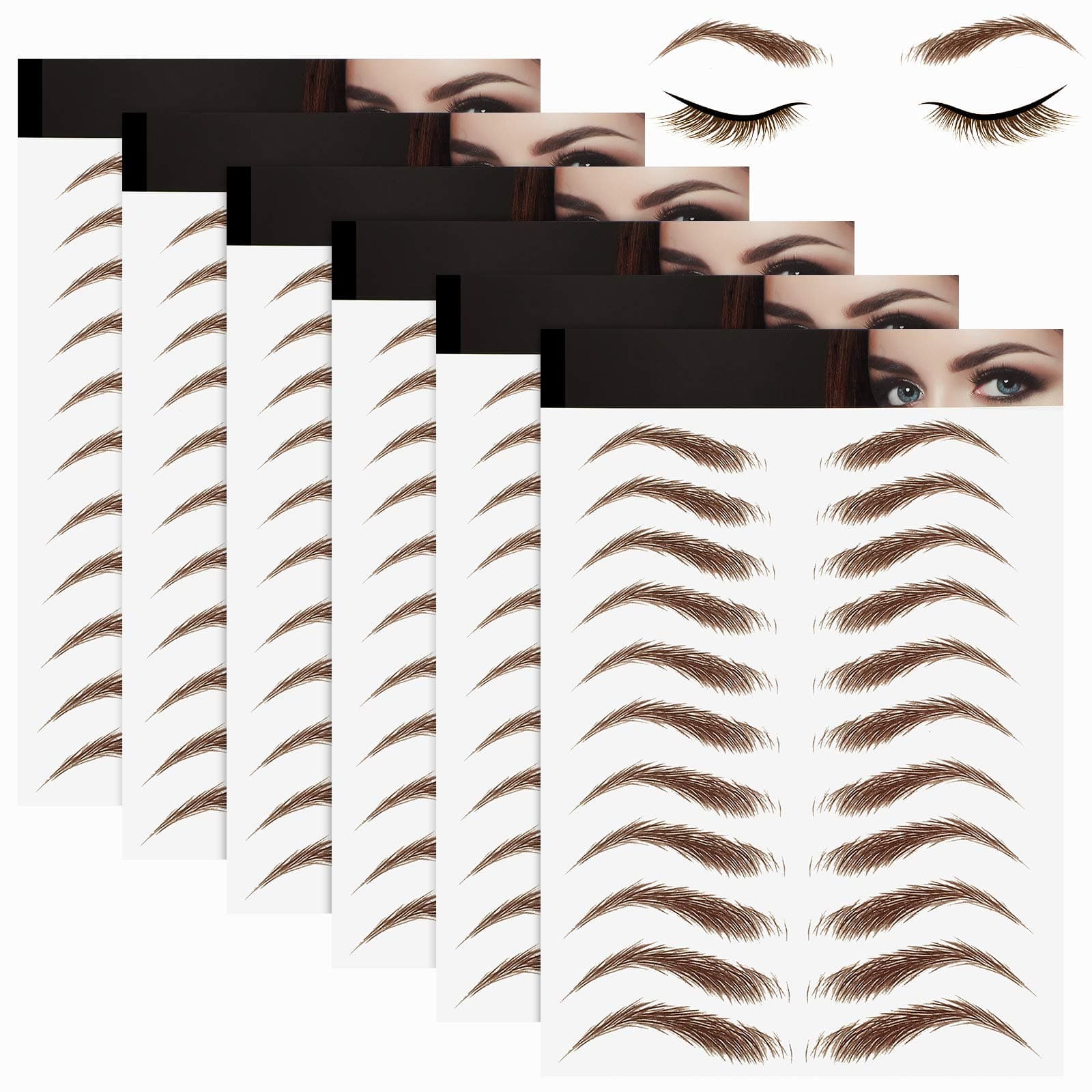 Maitys 6 Sheets 3D Hair-Like Authentic Eyebrows Eyebrow Transfer Stickers Waterproof Eyebrow Tattoo Stickers Eyebrow Grooming Shaping Makeup Accessories (High Arch Eyebrow)
