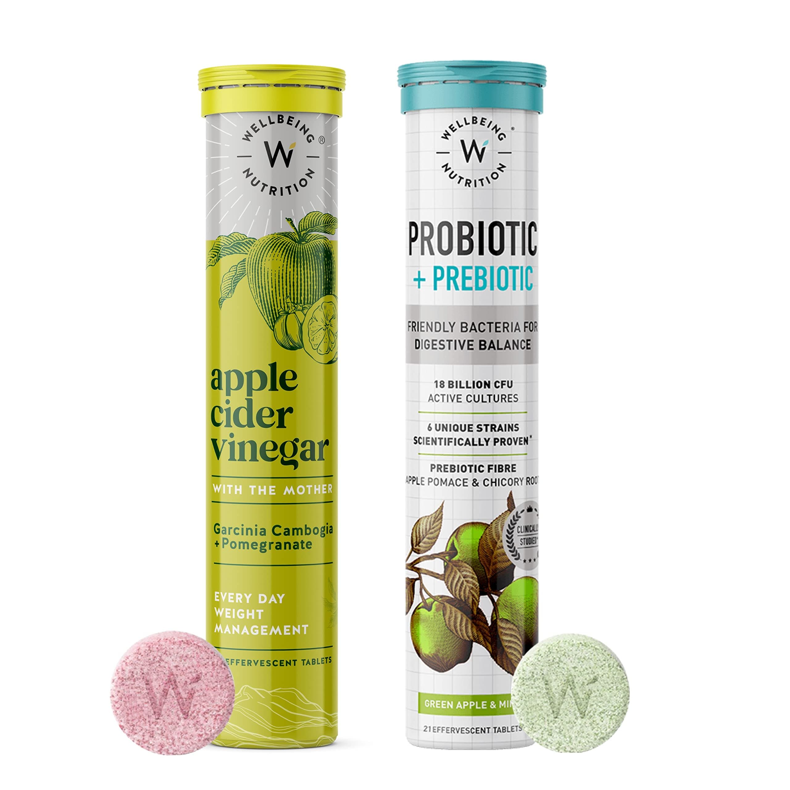 Apple Cider Vinegar & Probiotic + Prebiotic Combo Effervescent Tablets Pack For Digestion, Gut Health, Metabolism and Skin Glow