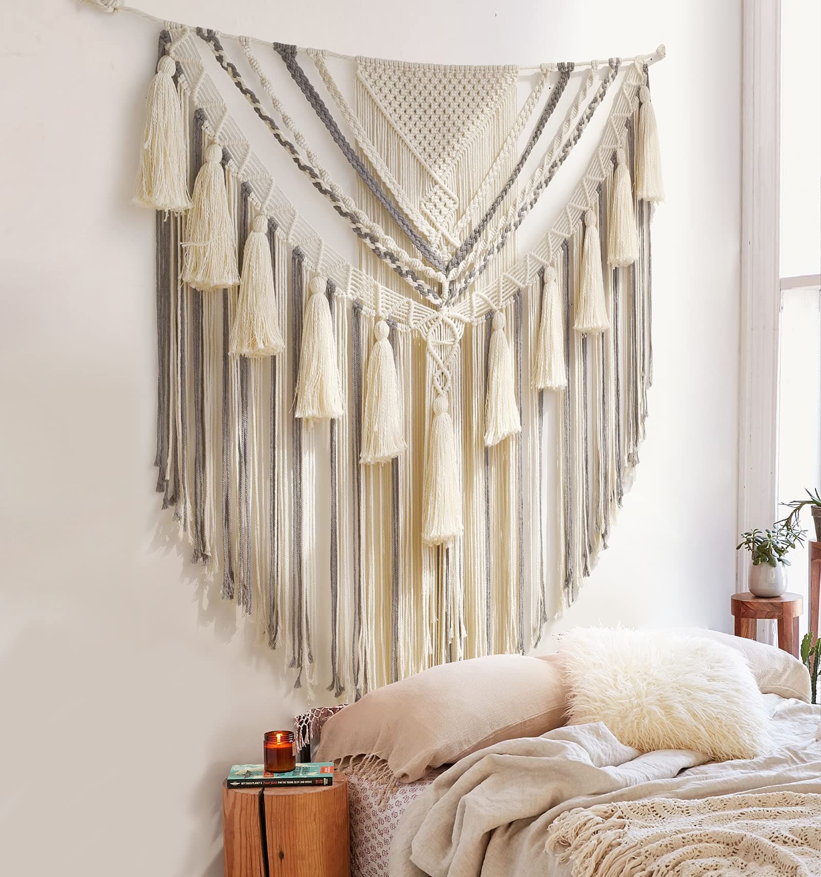 Jakalin Large Macrame Wall Decor Panels Handmade Wall Art Home Living Room Bedroom Decor,47" Wx 55" L