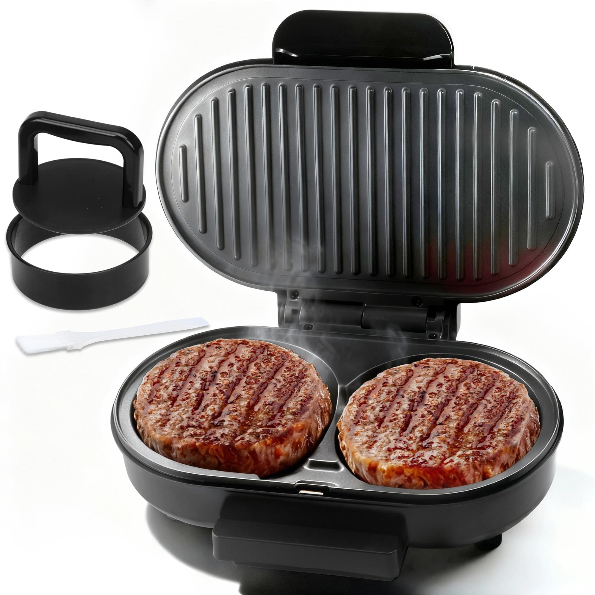 Double Mini Grill Maker, Breakfast Sandwich Maker, Burger Press Patty Maker, Panini Press Grill, Small Electric Grill, Ideal for Making Breakfast, Lunch and Snacks