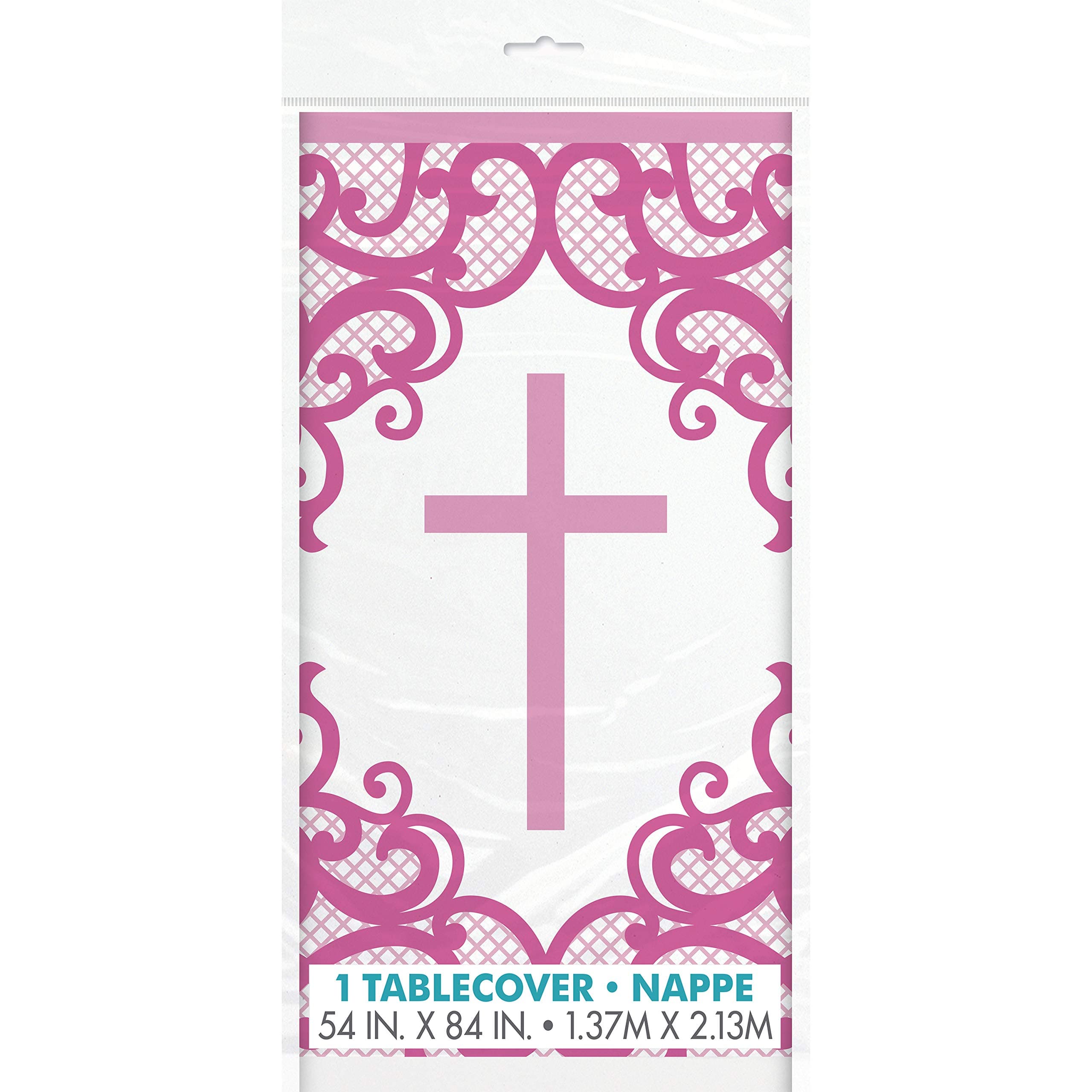 Fancy Pink Cross Rectangular Plastic Table Cover (137cm x 213cm) - Perfect for Parties, Events & Celebrations - 1-Pack
