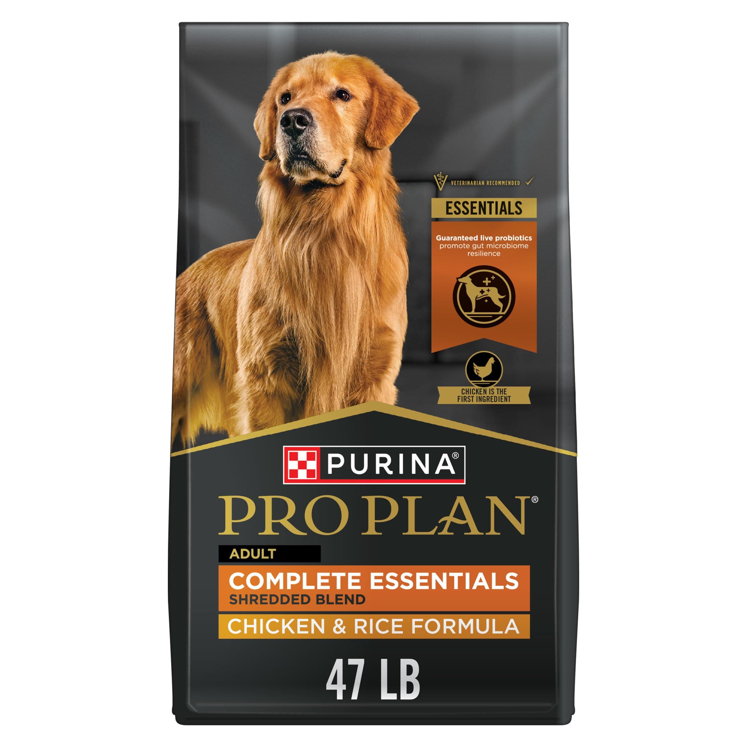 Purina Pro Plan Complete Essentials Shredded Blend Chicken and Rice Dog Food Dry Formula with Probiotics for Dogs - 47 lb. Bag