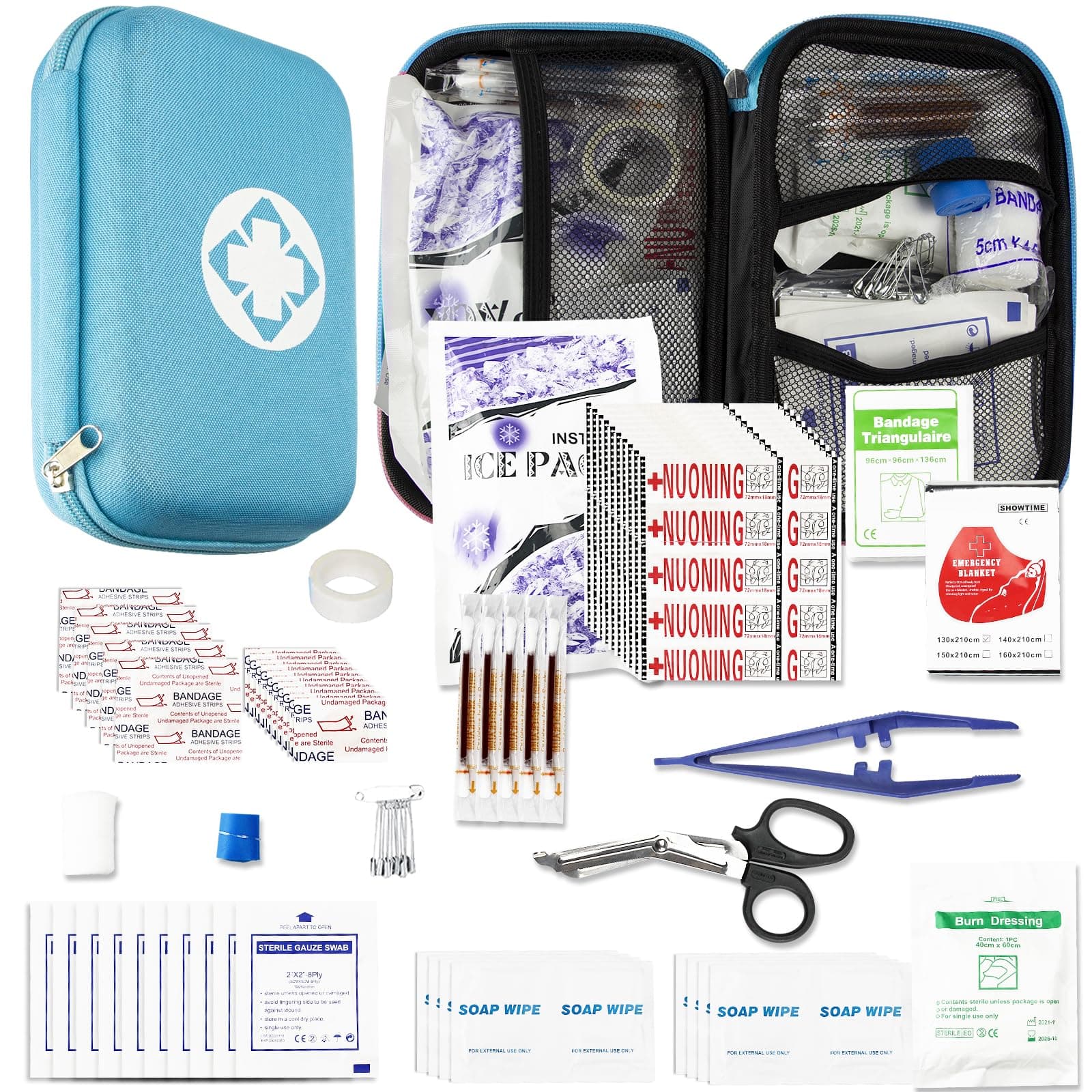 Car-Home Survival First-Aid Kit Emergency-Kit - Blue 273Piece Equipment Travel Supplies First Aid Set Home Essentials Camping Hiking YIDERBO