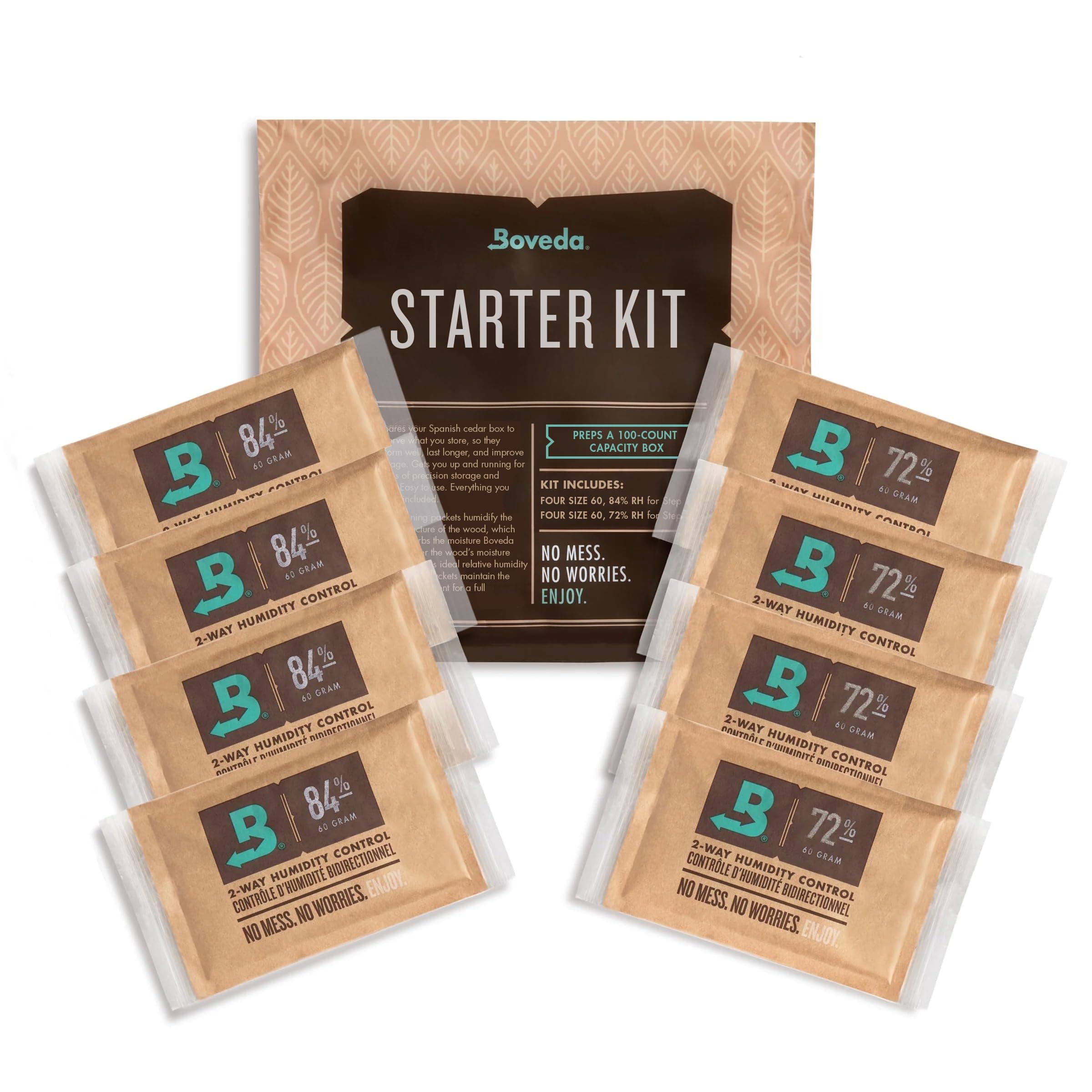 Boveda Starter Kit Bundle: Season a Wood Storage Box Plus Maintain Humidity with 2-Way Humidity Control | Includes (2) Each Size 60 Boveda 84% & 72% | 1-Count