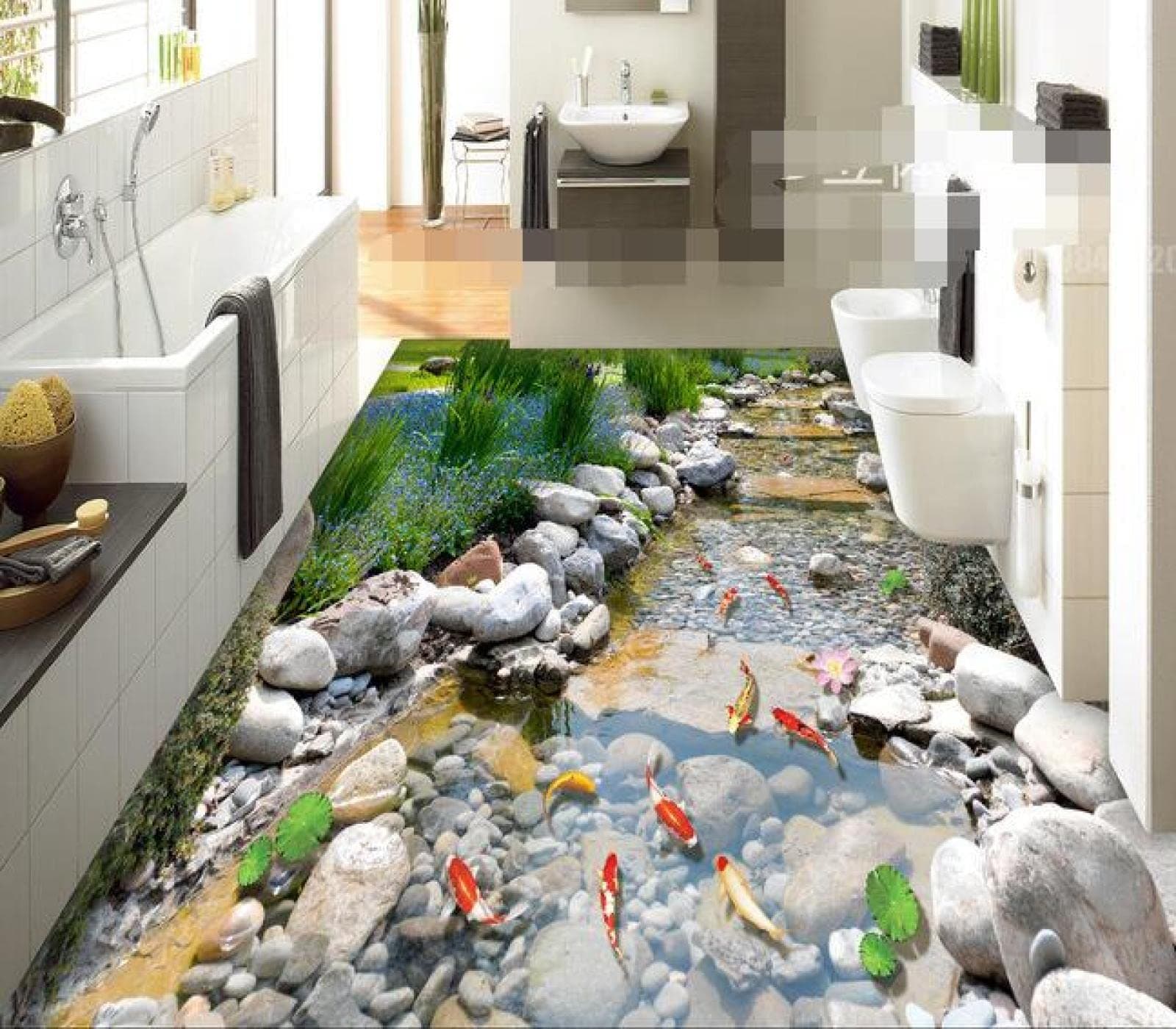 Wall Mural Wallpaper 116 x 83 inch (Width x Height) 3D PVC Flooring Custom Wall Paper Rock Creek Park carp 3D Bathroom Flooring murals Photo Wallpaper for Walls 3D