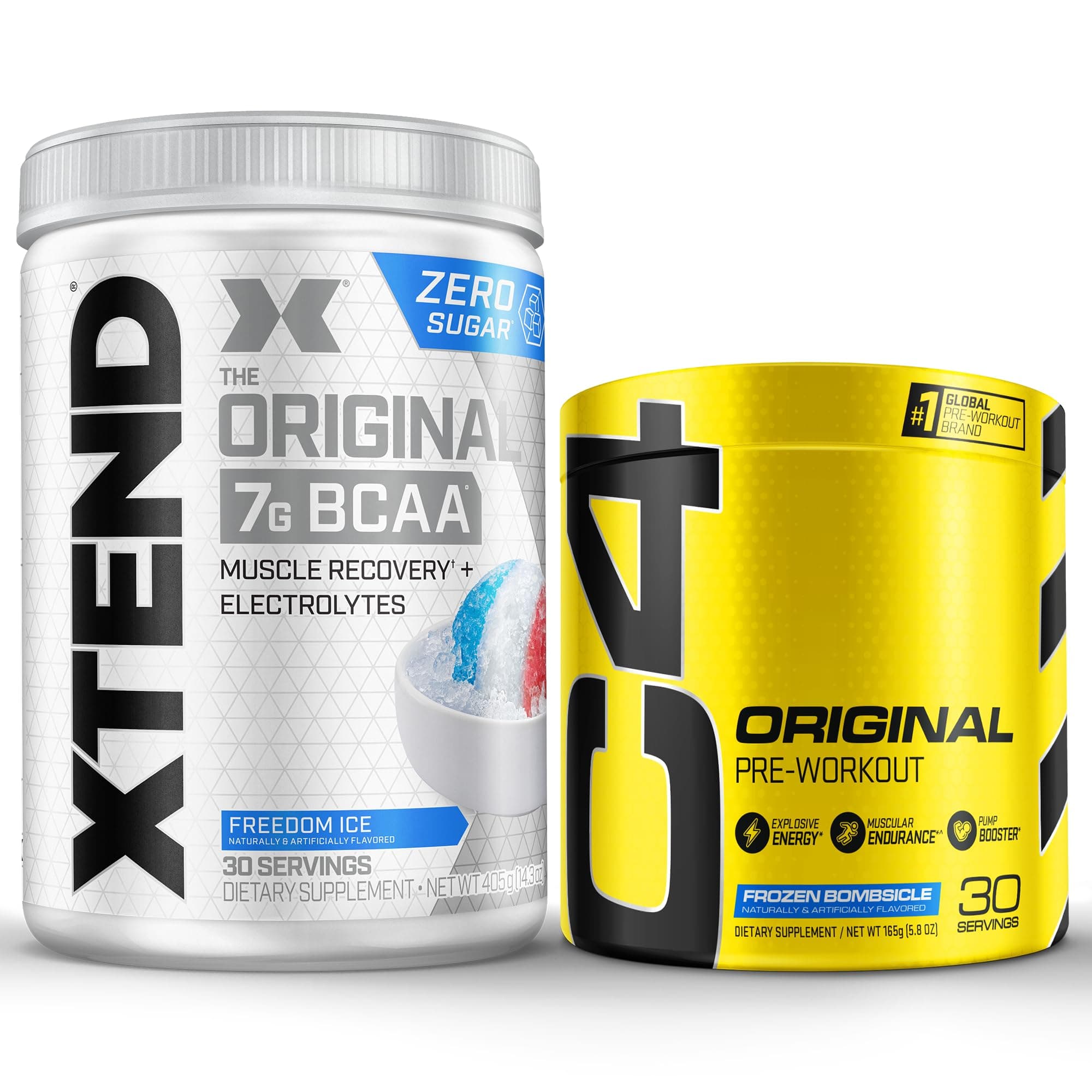 Cellucor Pre Workout & BCAA Bundle, C4 Original Pre Workout Powder, Frozen Bombsicle, 30 Servings + XTEND BCAA Powder, Freedom Ice, 30 Servings