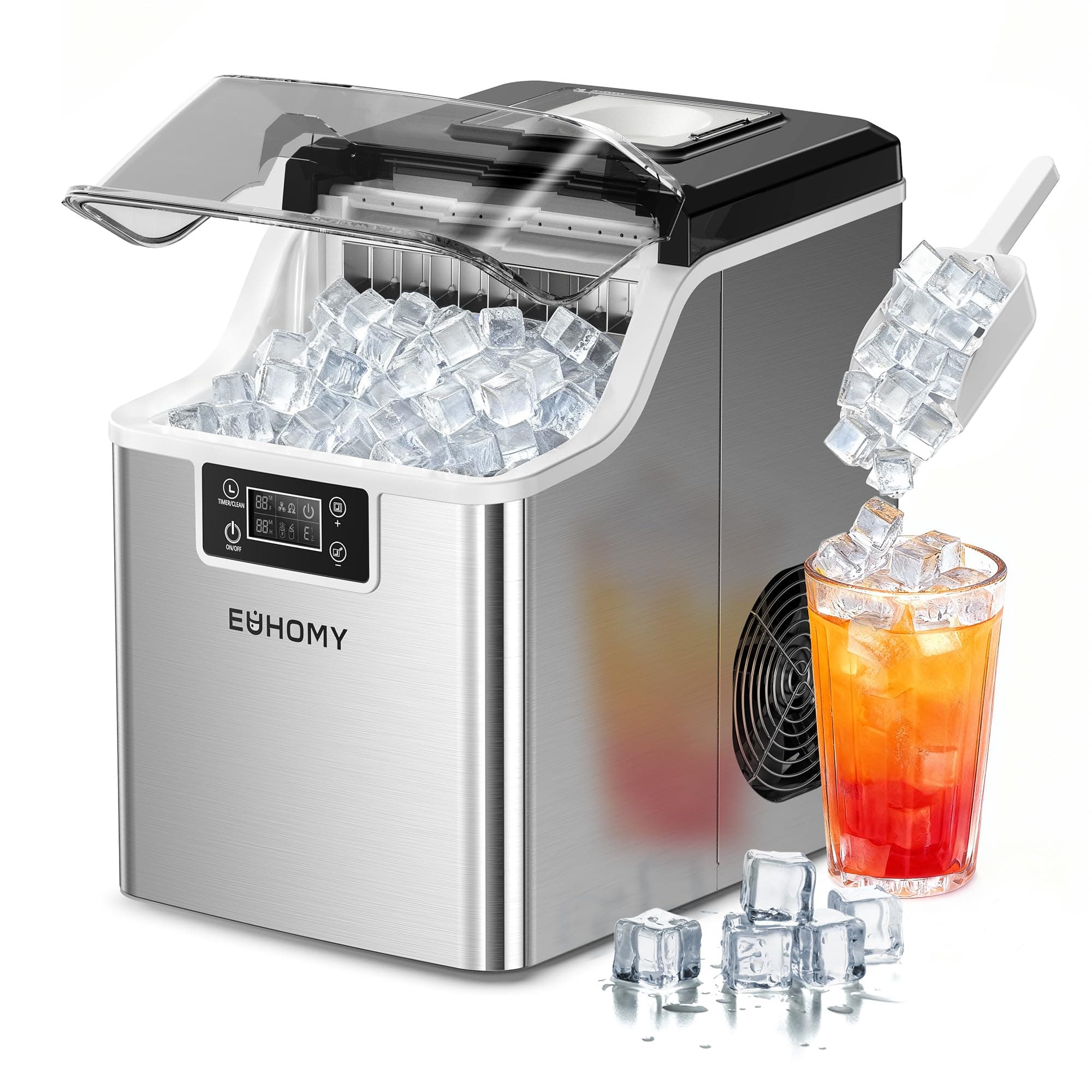 EUHOMY Ice Cube Maker Machine Countertop, 2 Ways to Add Water, 45Lbs/Day 24 Pcs Ready in 13 Mins, Self-Cleaning Portable Compact, with Ice Scoop & Basket, Perfect for Home/Kitchen/Office/Bar