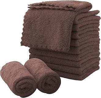 MOONQUEEN Microfiber Facial Cloths Fast Drying Washcloth 12 Pack - Premium Soft Makeup Remover Cloths - Wood Brown
