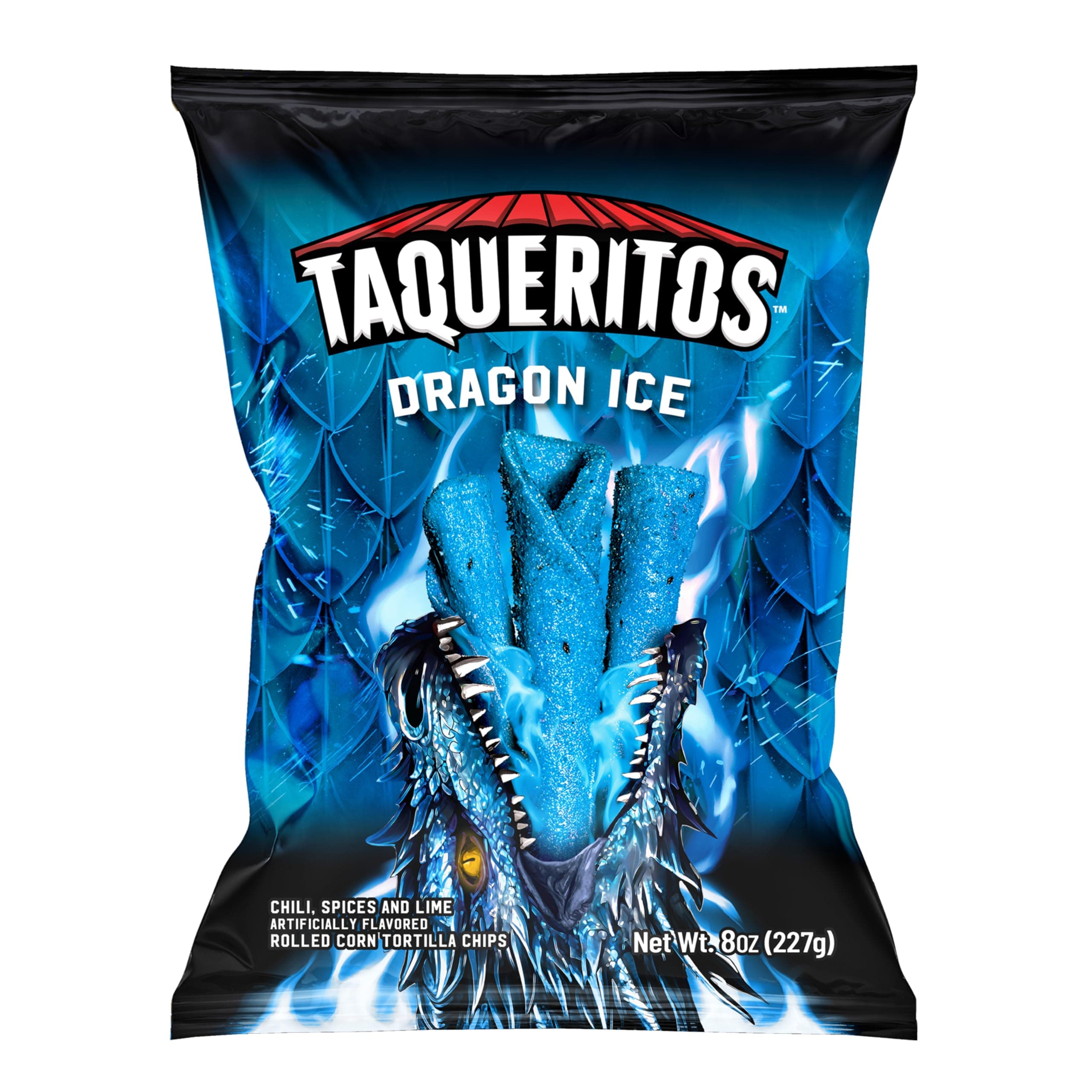 Dragon Ice, Spicy Rolled Corn Tortilla Chips, 8 oz (Pack of 1)