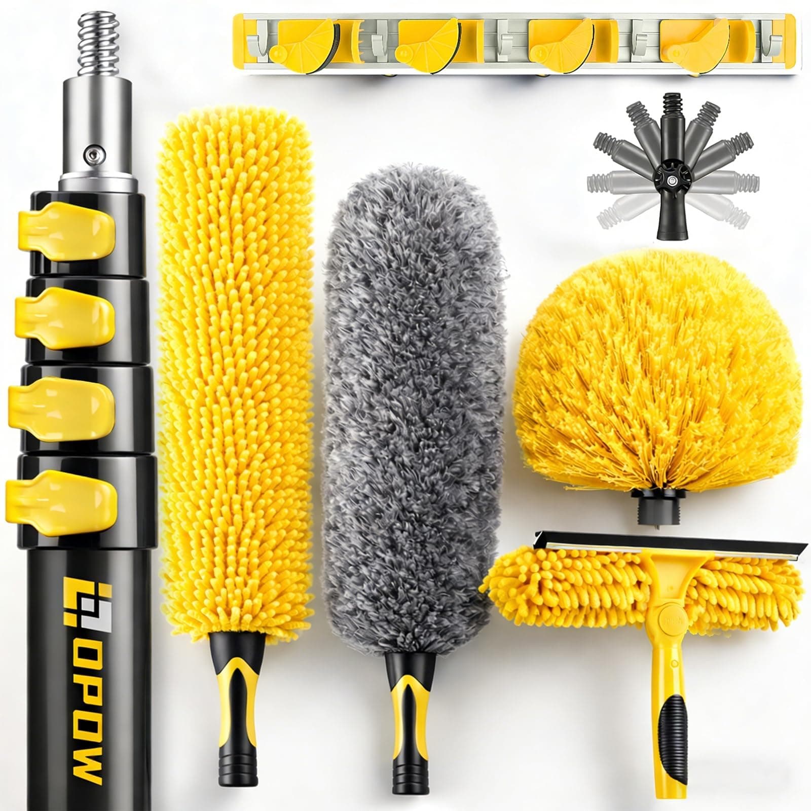 25 Foot High Ceiling Duster Kits with 5-18ft Heavy Duty Extension Pole, High Reach Duster for Cleaning,Microfiber Feather Duster,Cobweb Duster,Ceiling Fan Duster,Window Squeegee & Cleaner