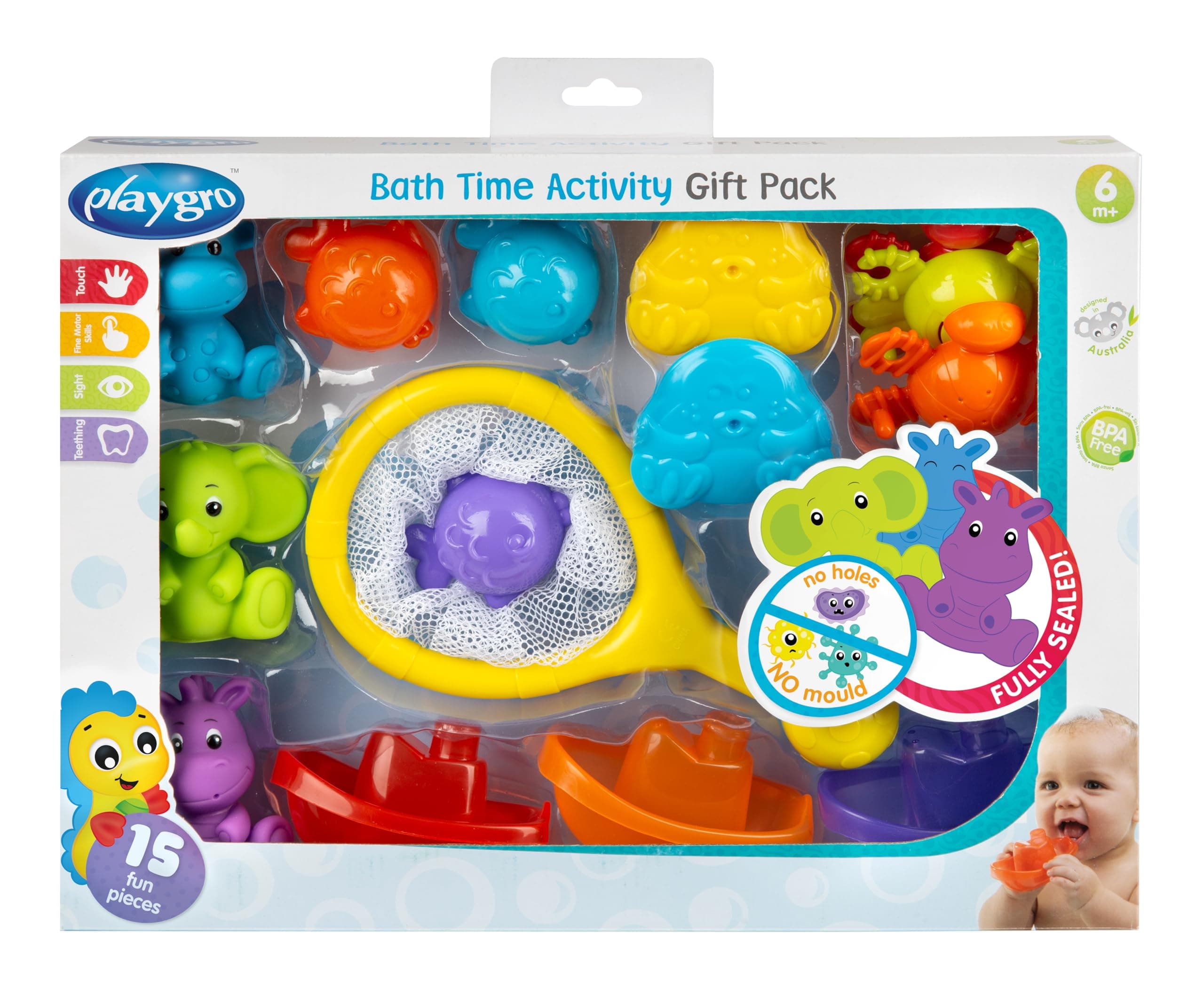 Splash & Explore Bath Time Activity Toys Gift Pack - 15-Piece Toddler Bath Toys for Sensory Development & Bathtime Fun- Mould-Free Kids Chew Safe Toys for Learning- Bath Toys for 6+ Month Kids