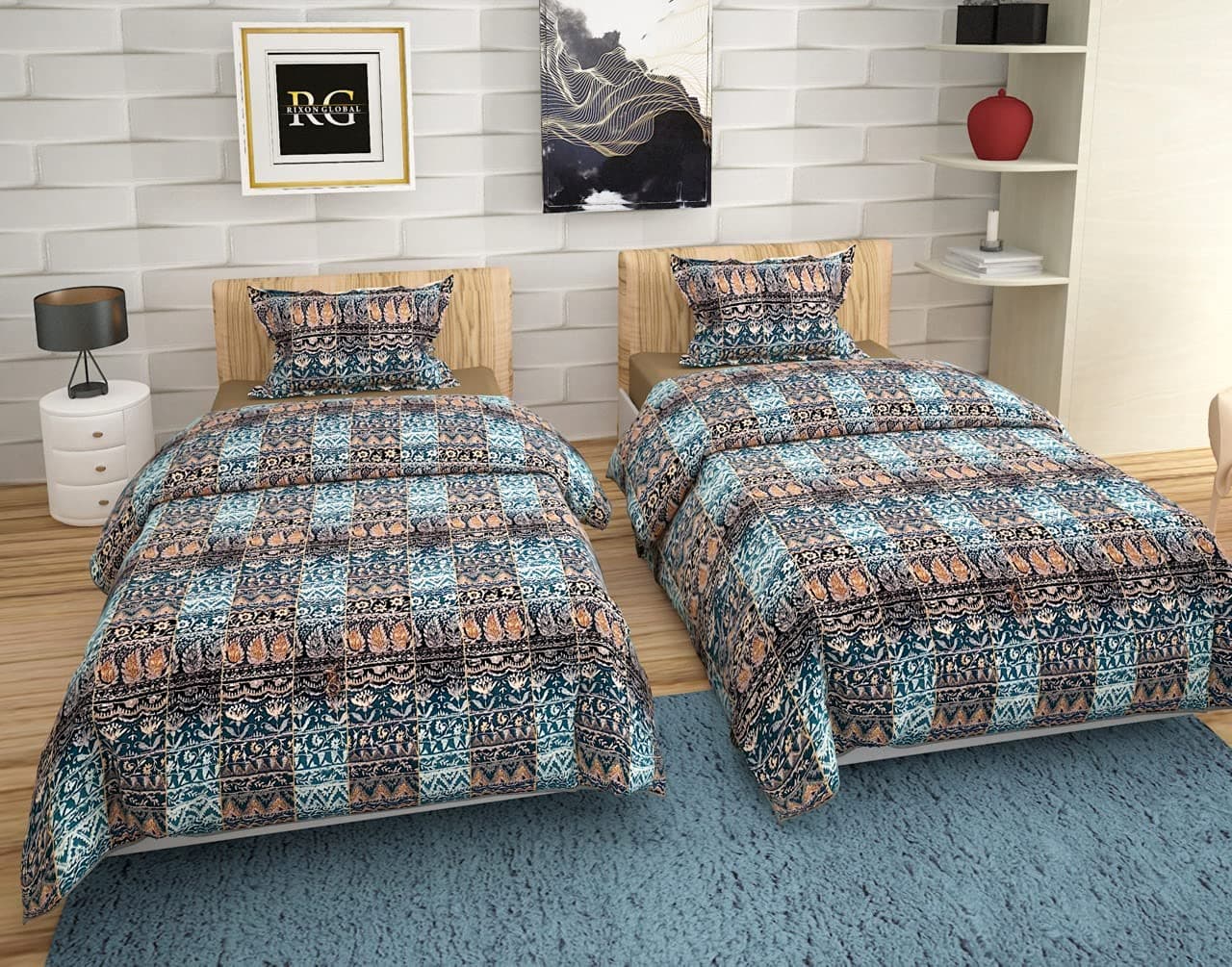 Rixon Global 200 TC Polycotton Bedsheets for Single Bed ( 70x 100 Inches ) , Full Size Super Quality 2 Single bedsheets with 2 Pillow Covers(2+2). (Boxes-Multi)