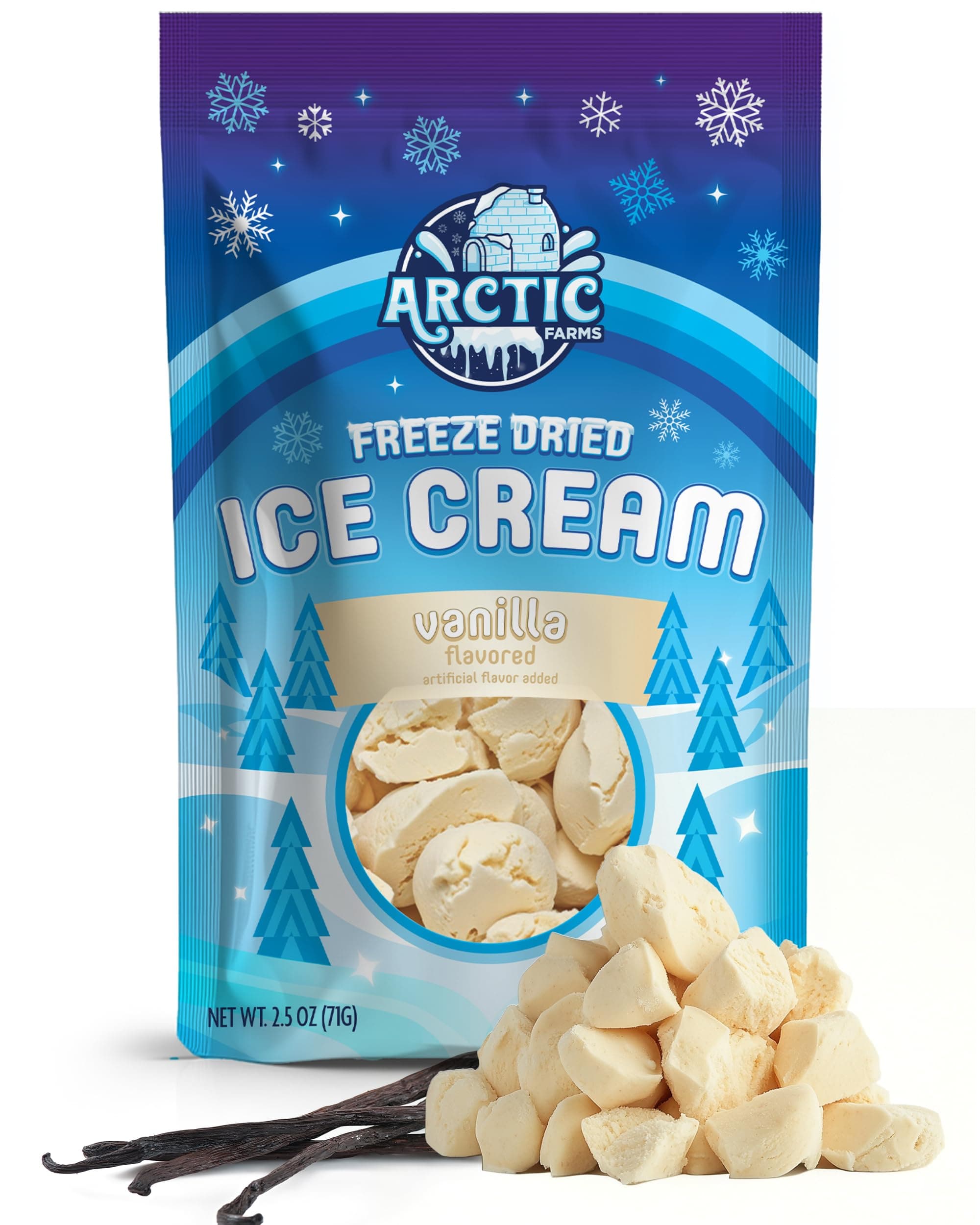 Arctic Farms Freeze Dried Ice Cream Bits Bagged and Boxed - Does Not Melt (Vanilla)