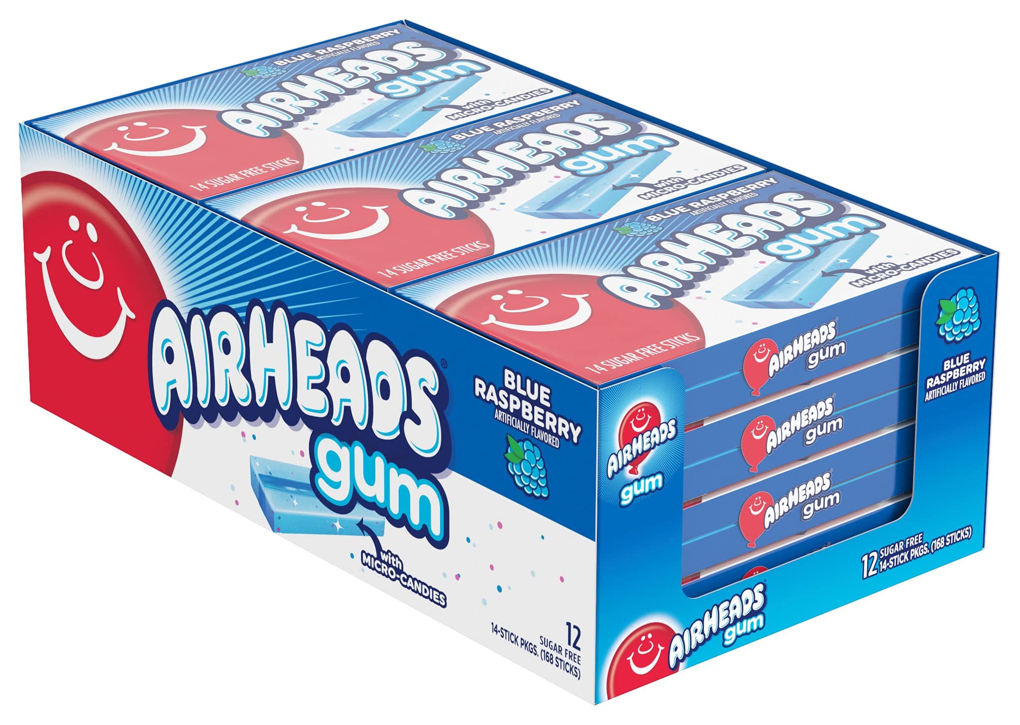 Chewing Gum, Sugar Free Gum with Micro-Candies, Blue Raspberry Flavor Artificially Flavored, 14 Sticks (12-Pack)