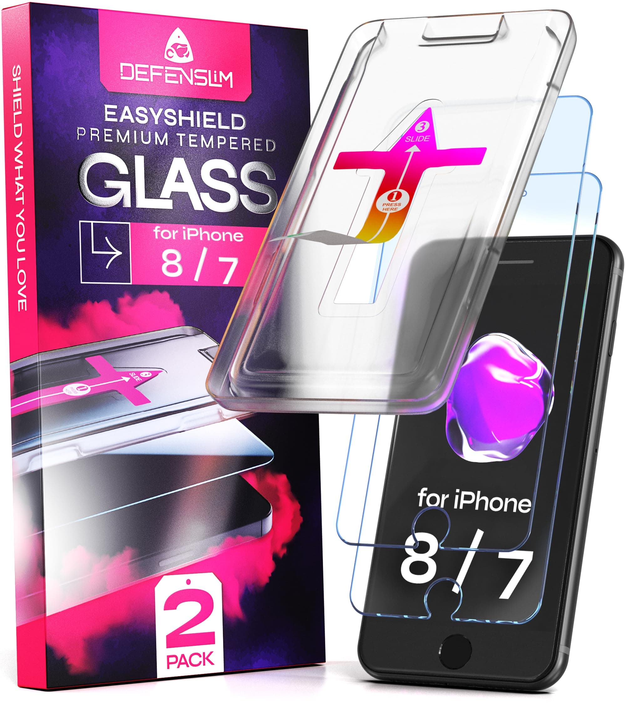 Defenslim for iPhone 8/7 Screen Protector [2-Pack] with Easy Auto-Align Install Kit - Tempered Glass for iPhone 8, 7 (4,7") - New Glass with Your Next Phone