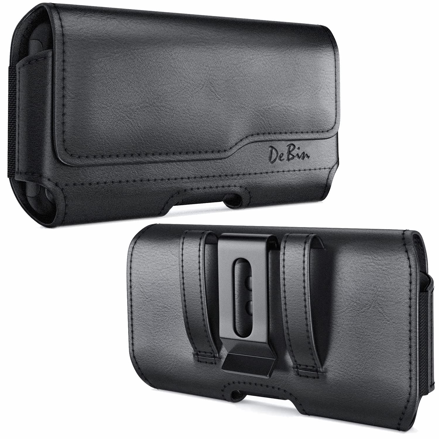 DeBin Holster for Large iPhone Plus, Pro Max Models 16 15 14 13 12 11 Xs Max – Leather Cell Phone Belt Holder Case with Clip, Carrying Pouch Cover Fits Phone with Case on, Black