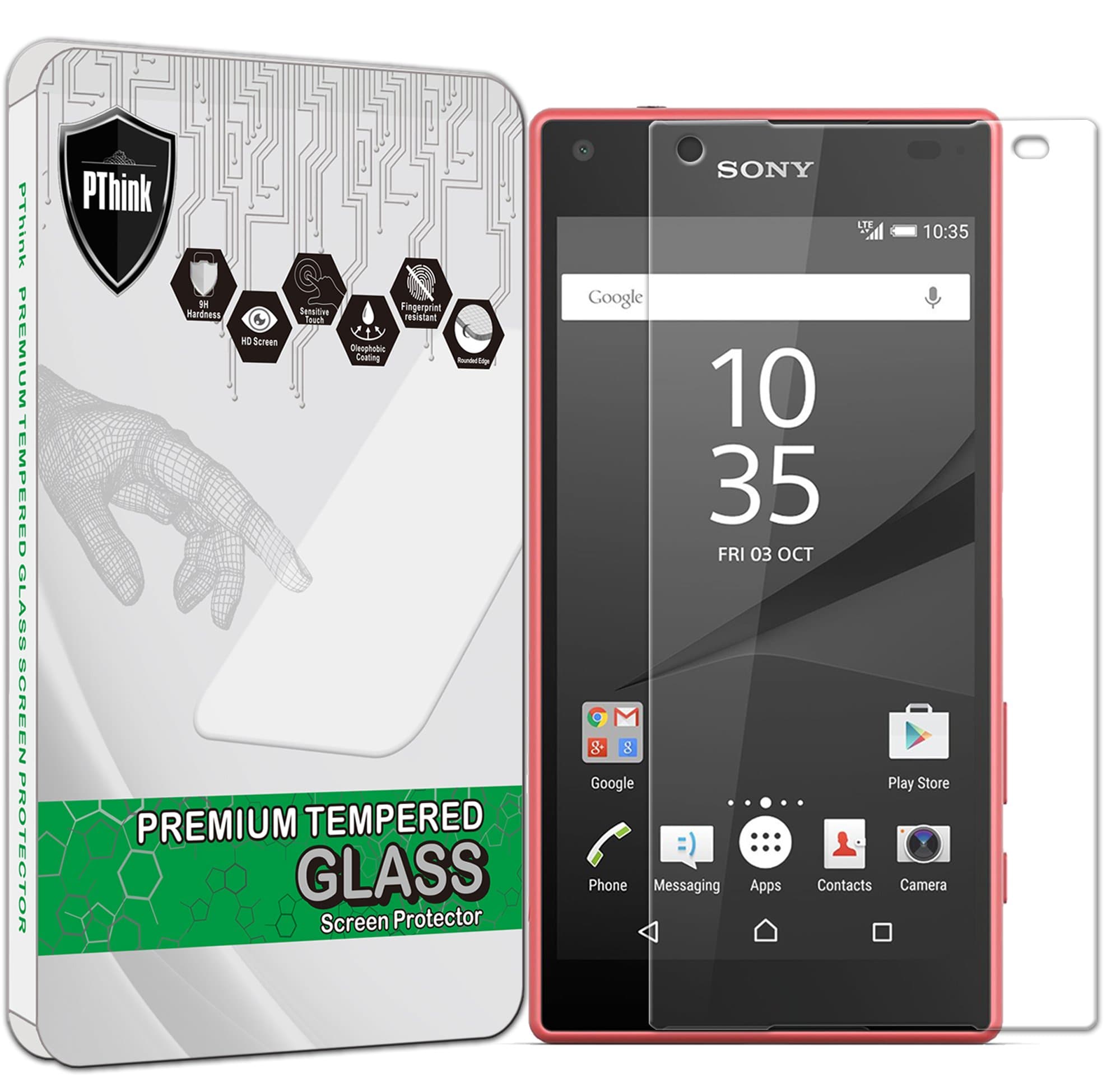 PThink Xperia Z5 Compact Screen Protector, Tempered Glass Screen Protector for Sony Xperia Z5 Compact (Not for Z5) with 9H Hardness/Anti-scratch/Fingerprint resistant (Sony Xperia Z5 Compact)