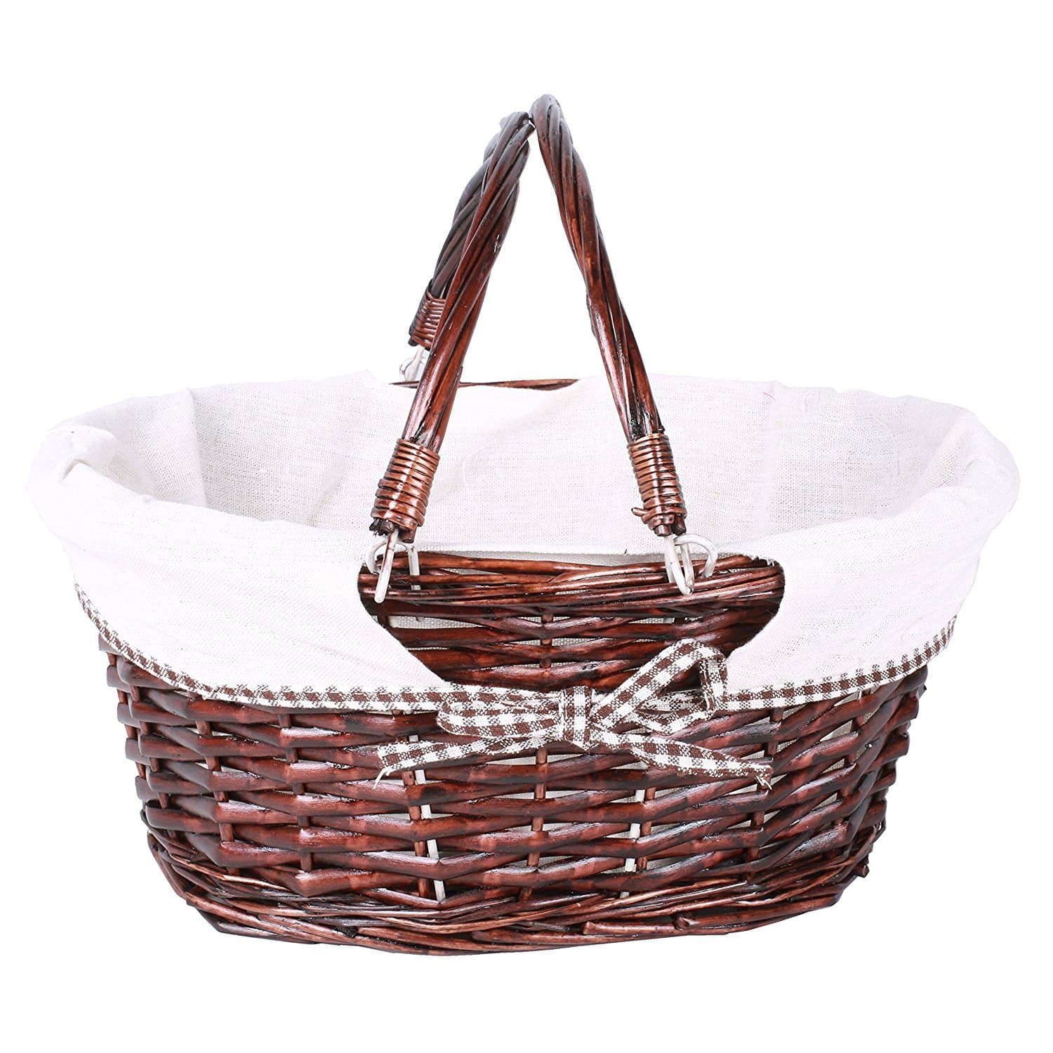 Foldable Handle Wicker Shopping Baskets Gift Hamper with Fabric Lining (Grey, Large)