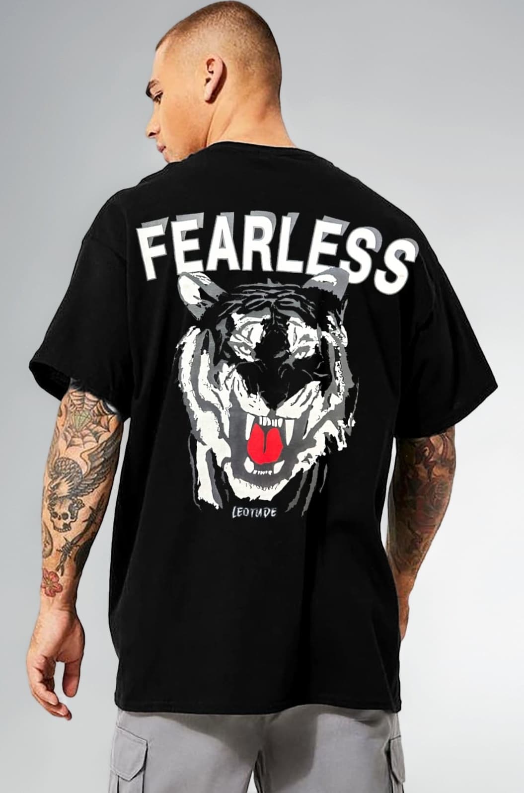 Men Oversized Cottonblend Round Neck Half Sleeve Back Printed Drop Shoulder Regular Fit T-shirt