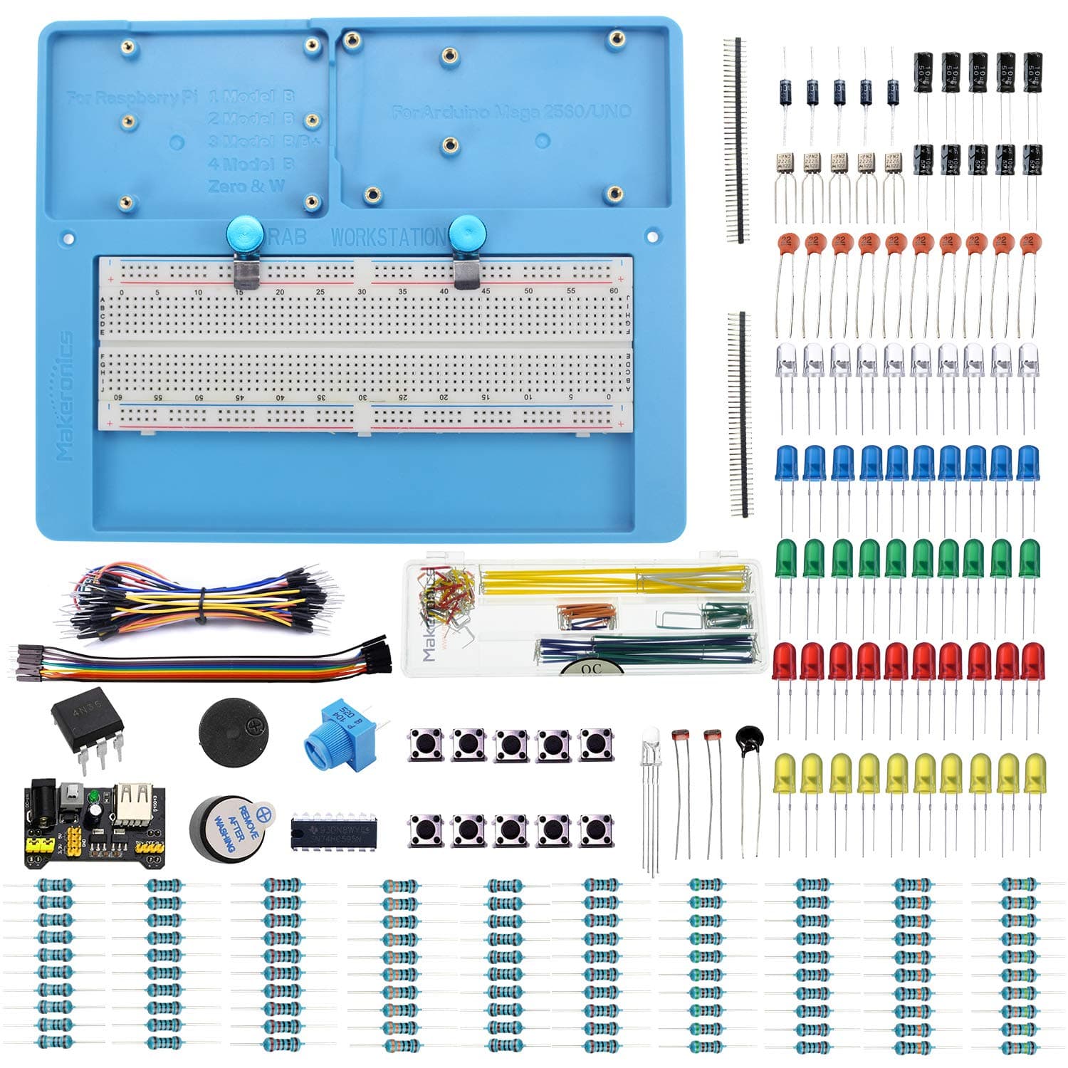 7-in-1 RAB Holder + 830 Tie-Points Breadboard+Electronics Fun Kit | Power Supply Module | Precision Potentiometer | Jumper Wires for Prototyping Circuit/Arduino/Raspberry Pi