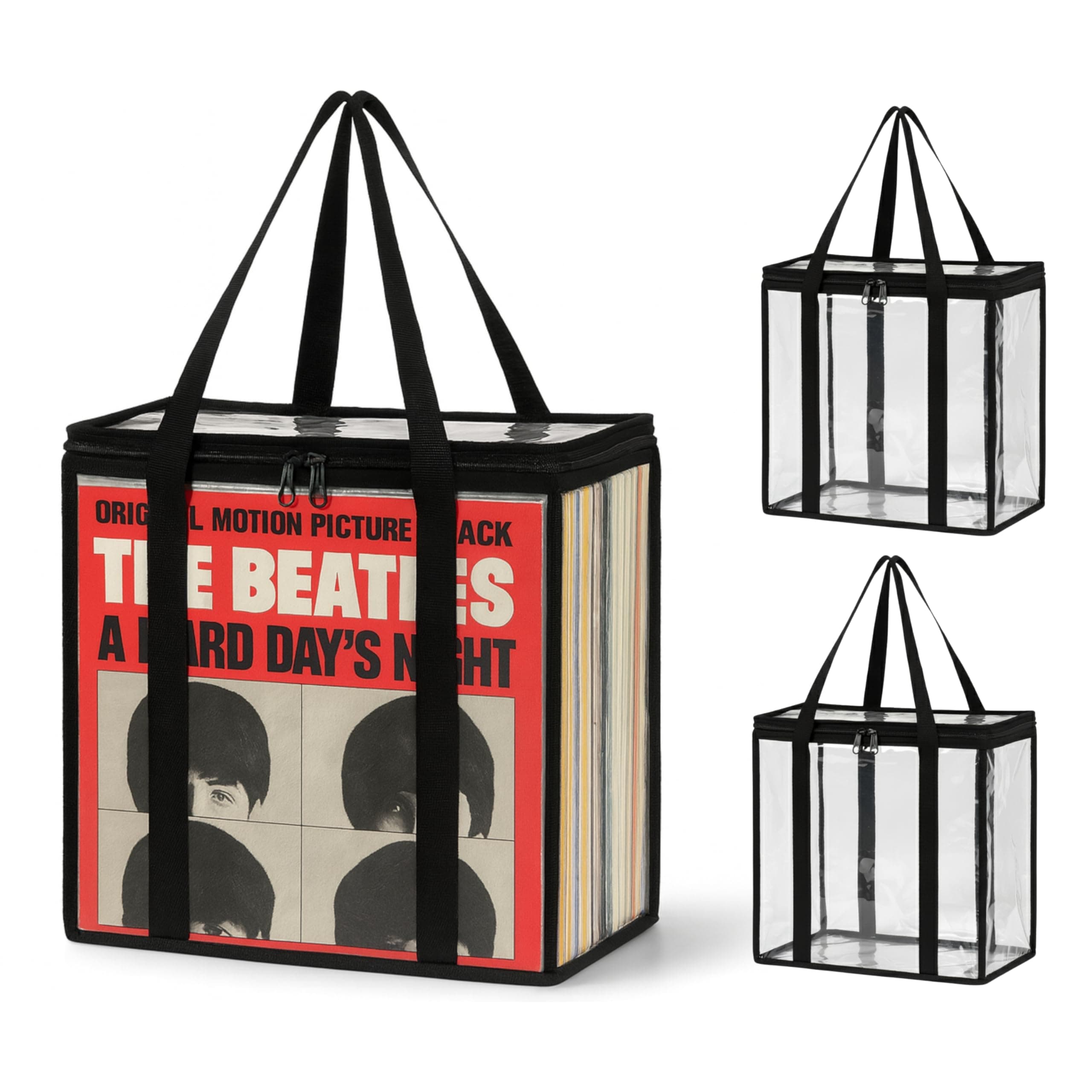 Evelots Vinyl Storage Bag (3-Pack) Clear PVC Plastic Media Carrying Case with Zipper - Holds 108 LP Albums Total - Strong Handles - Protects Vinyl from Dirt & Moisture