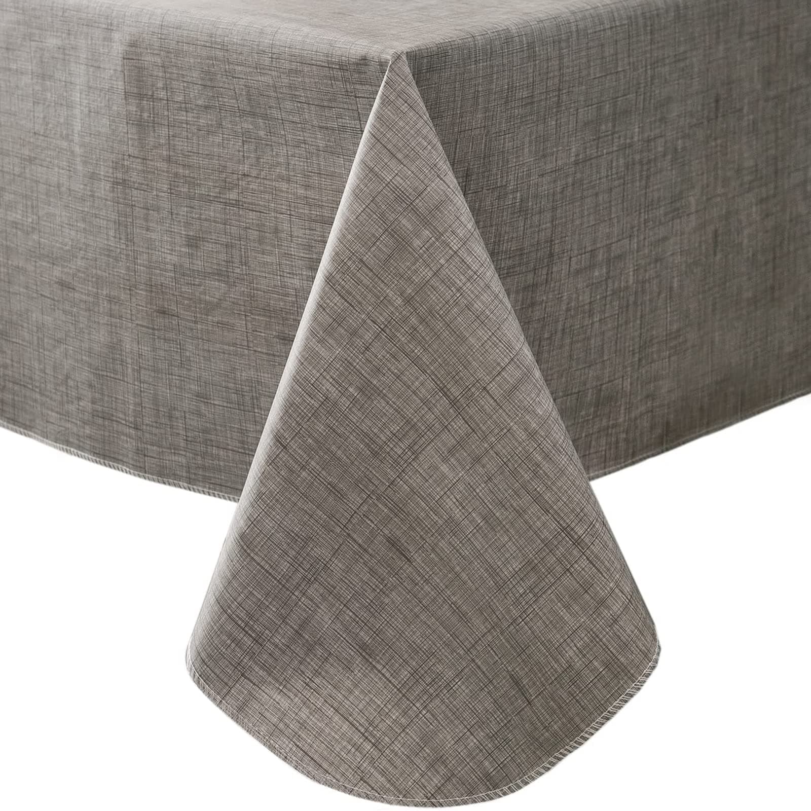 LIBERECOO Vinyl Tablecloth with Flannel Backing Linen Texture Pattern Table Cloth Stain-Resistant Table Cover for Home Dining and Outdoor (Premium Gray, 60 x 102 Inch (8-10 Seats))
