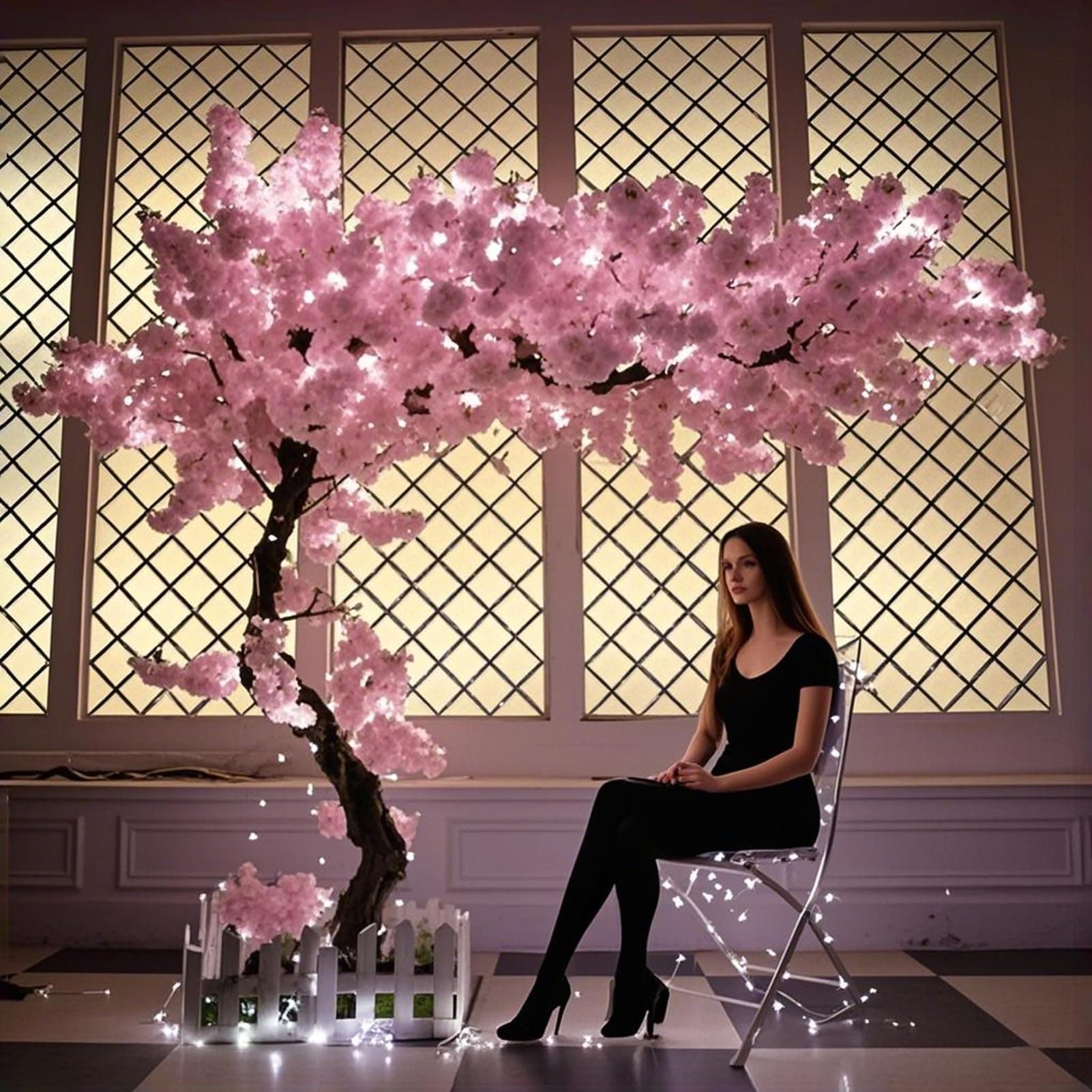 6 ft Tall Cherry Blossom Tree Artificial with Led Light, Handmade Fake Cherry Blossom Tree Pink Flowers for Indoor Outdoors, Wedding Decor