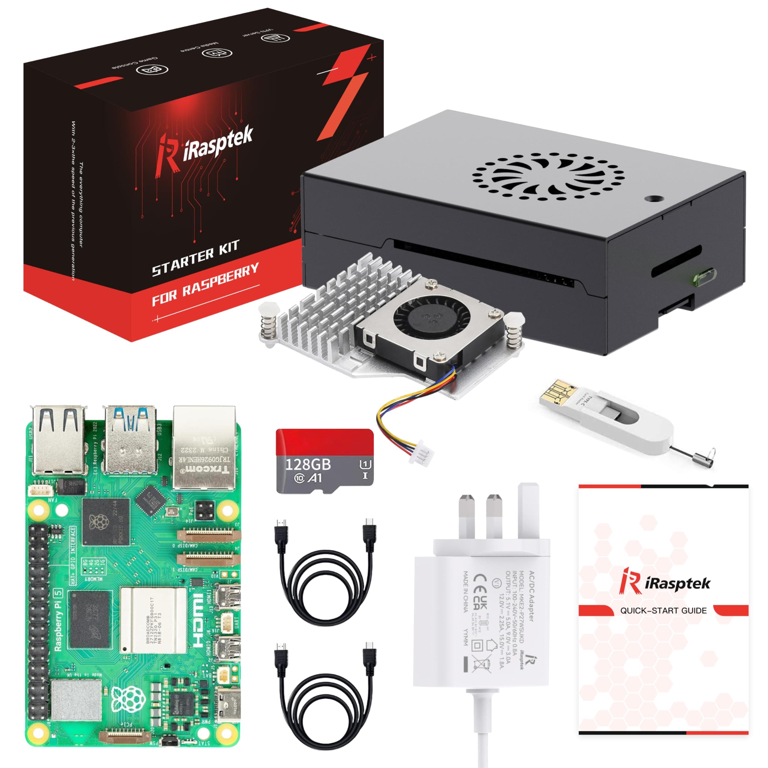 Starter Kit for Raspberry Pi 5 RAM 8GB - 128GB Edition of OS-Bookworm Pre-Installed (Aluminum Case)