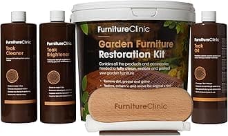 Furniture Clinic Garden Furniture Restoration & Wood Maintenance Kit - Wooden Outdoor Furniture Cleaner, Restorer & Protector Treatment - With Teak Oil, Teak Cleaner, Teak Brightener & Accessories