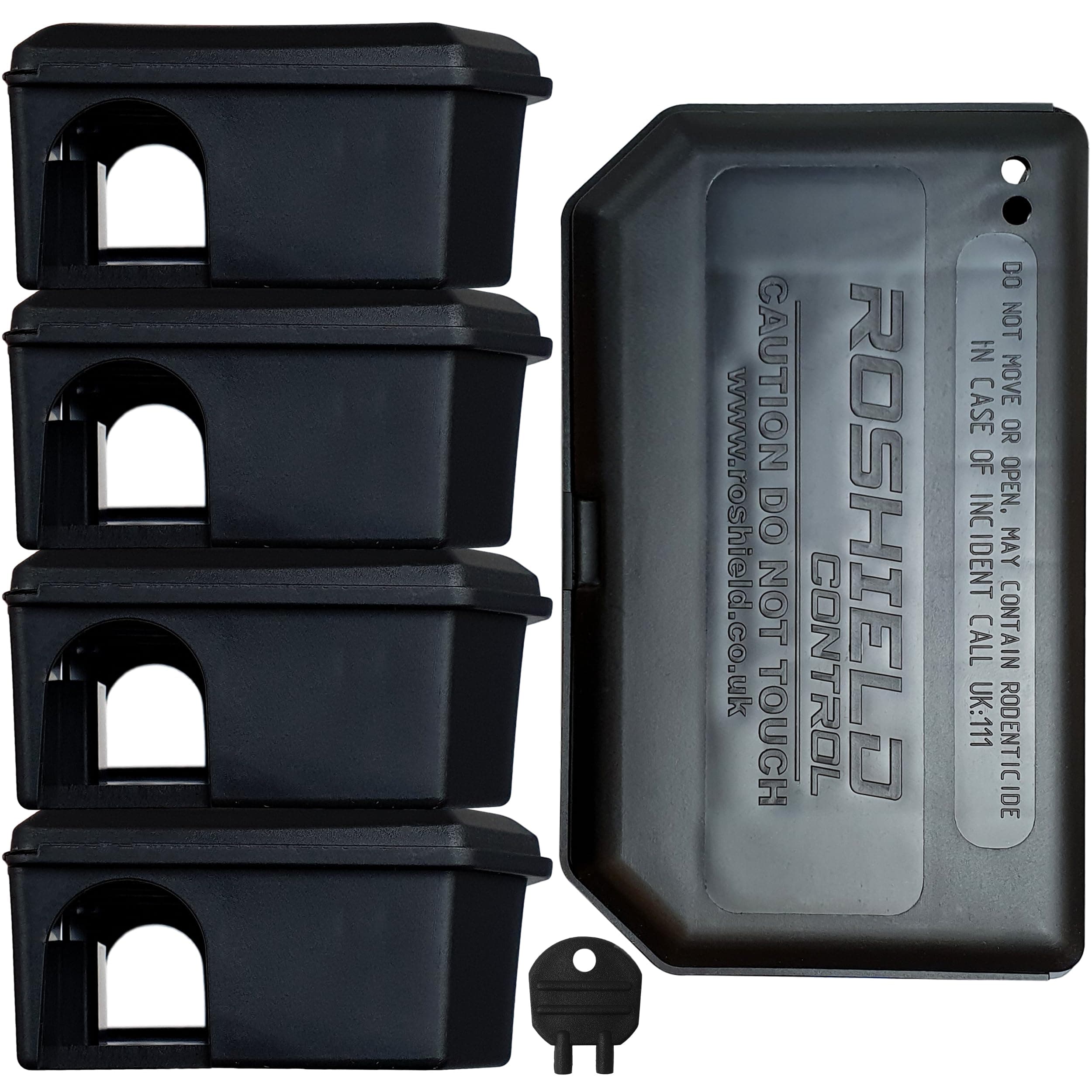 ROSHIELD 5 x Black Mouse Tamper-Resistant Bait Boxes - Holds Mice Poison Safely Away from Children & Pets (Empty - No Rodent Bait Included)
