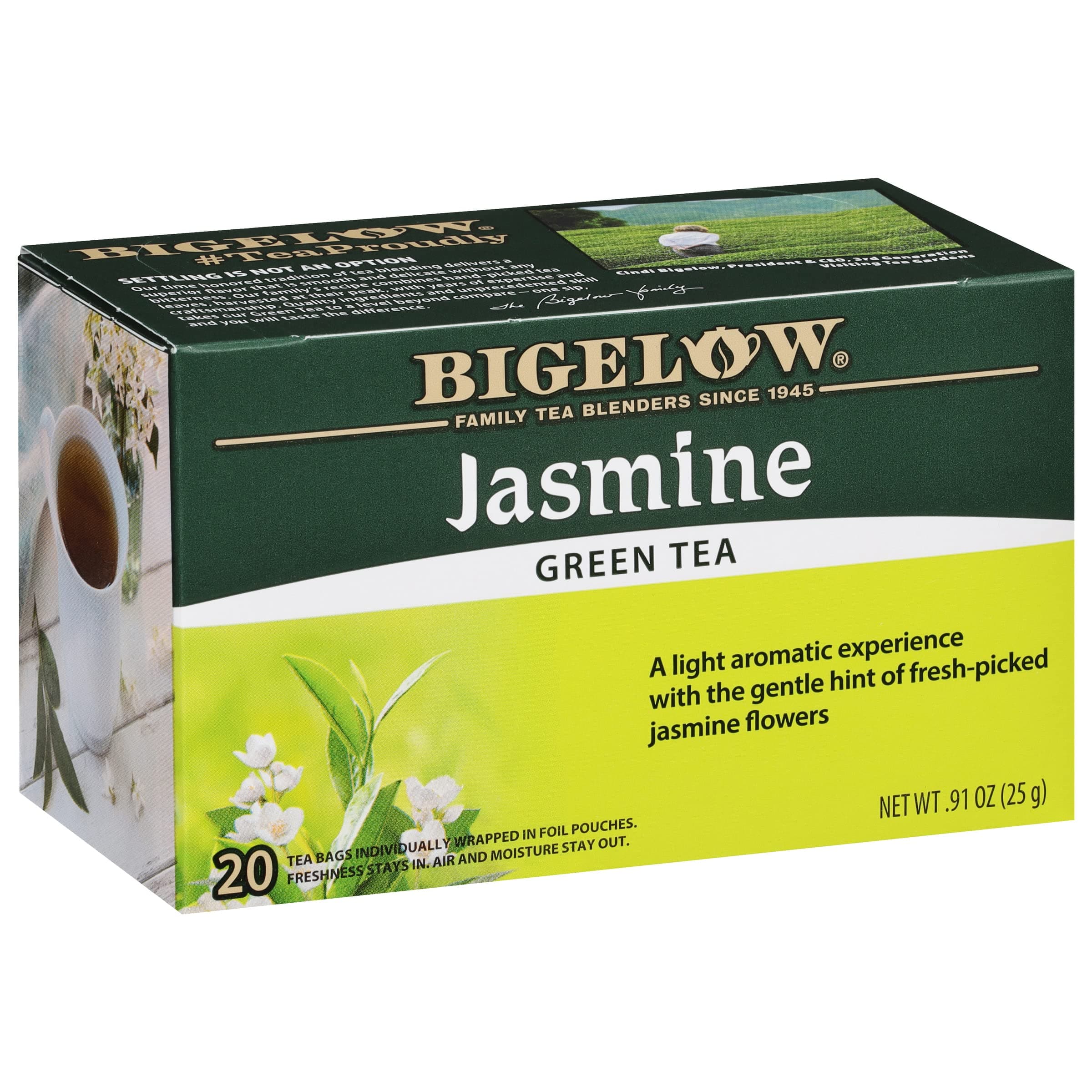 Bigelow Tea Jasmine Green Tea, Caffeinated Tea with Jasmine, 20 Count Box (Pack of 6), 120 Total Tea Bags
