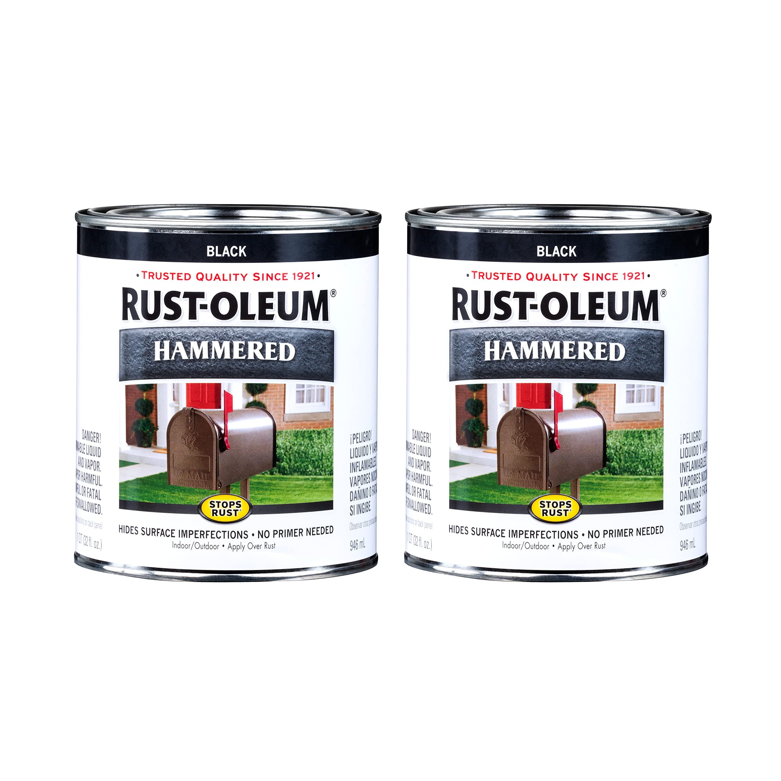 7215502-2PK Stops Rust Hammered Finish Paint, Quart, Black, (Pack of 2)