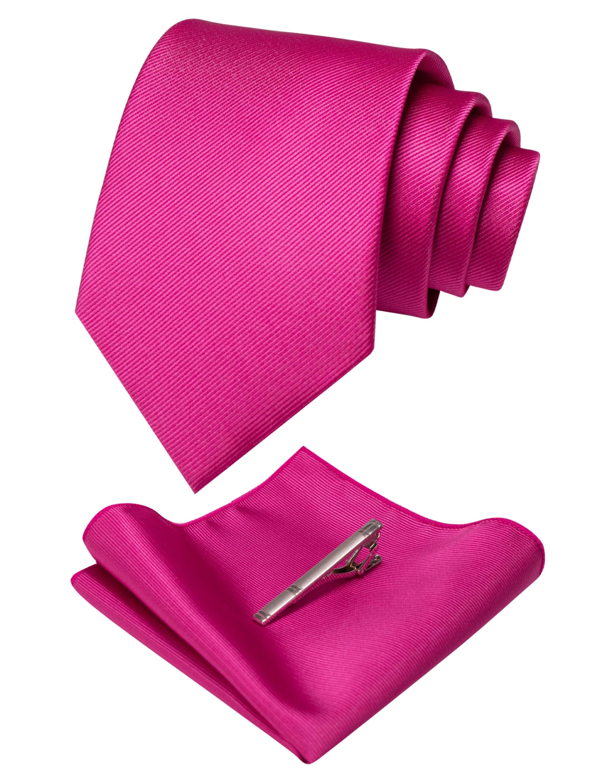 Solid Color Formal Necktie and Pocket Square Tie Clip Sets for Men