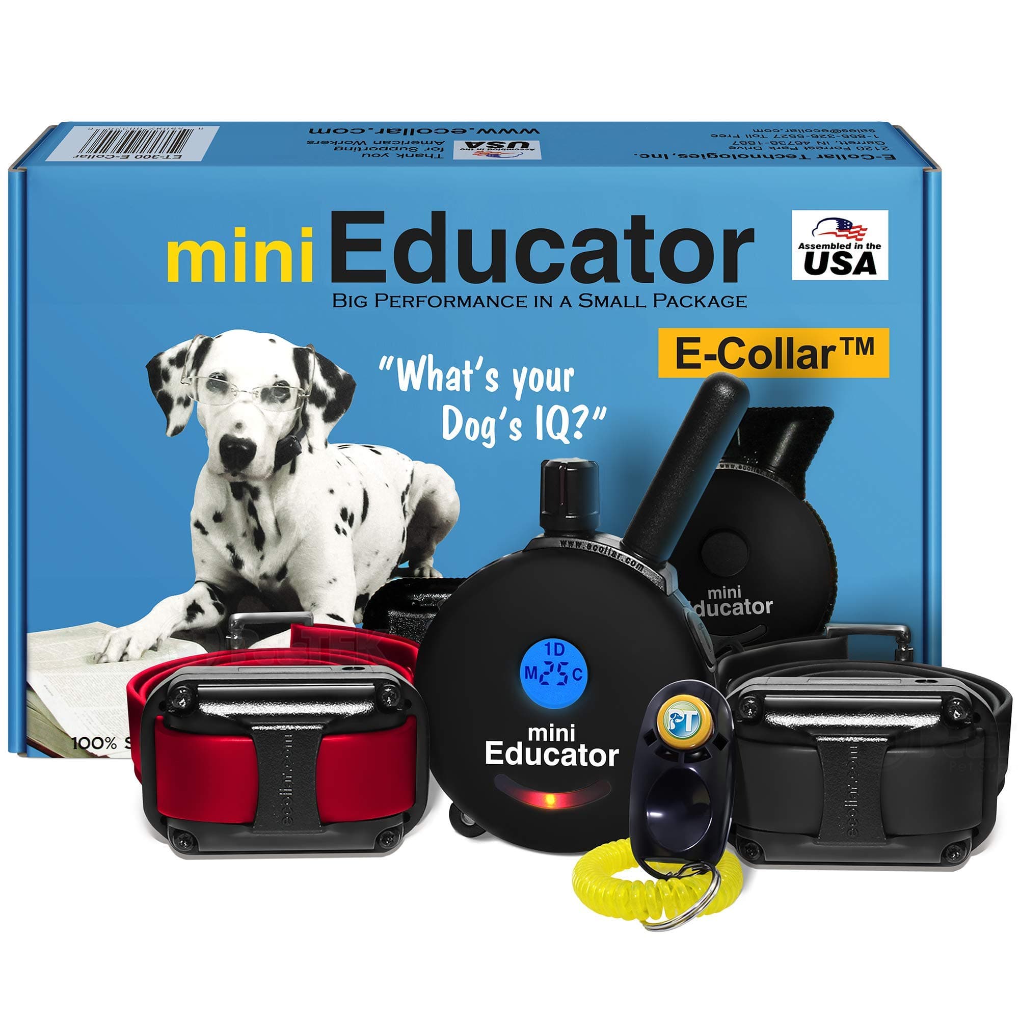 Educator ET-302 Black Mini E Collar for Dog Training with Remote - 1/2 Mile Range, Waterproof, 100 Blunt Stimulation Levels, Tone or Vibration Mode, Night Light for Small, Medium & Large Dogs (2 Dogs)