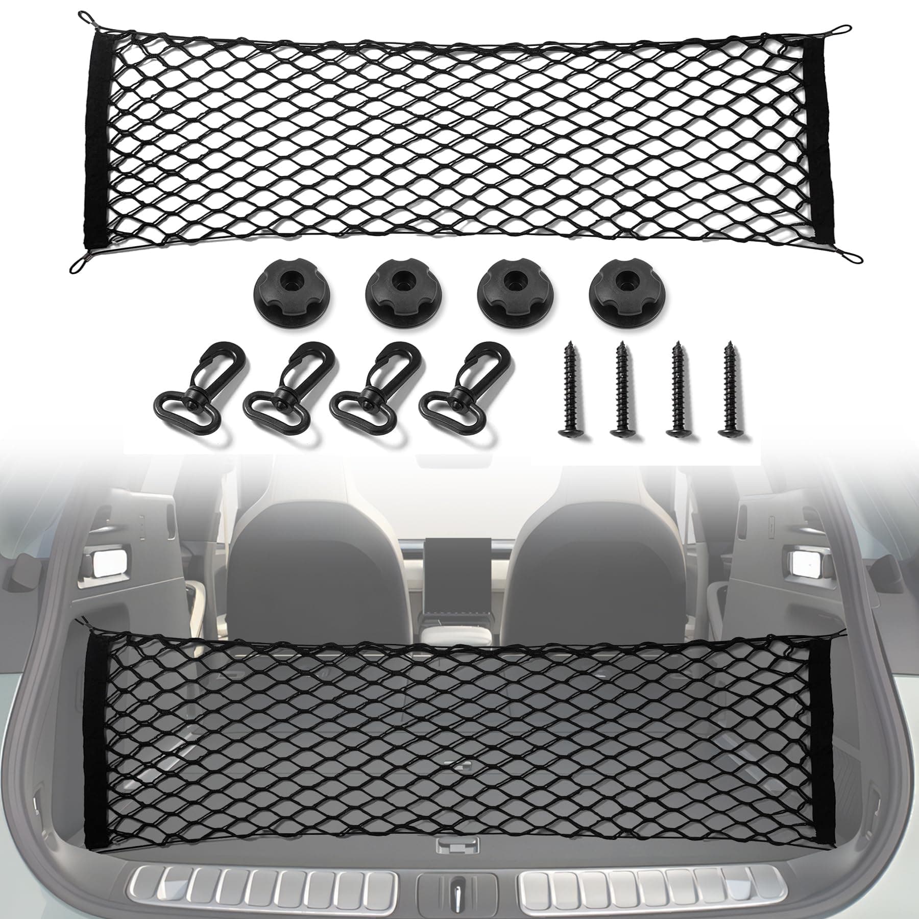 Amiss Cargo Net Stretchable, Car Exterior Accessories, Adjustable Elastic Trunk Storage Net with Hook for SUVs, Cars and Trucks (35.4x15.8 Inch)