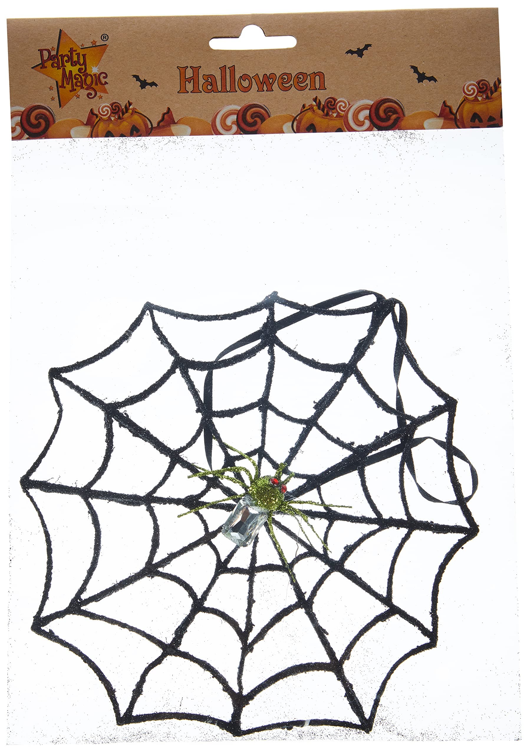 Halloween Glitter Spider Web Black 18cm