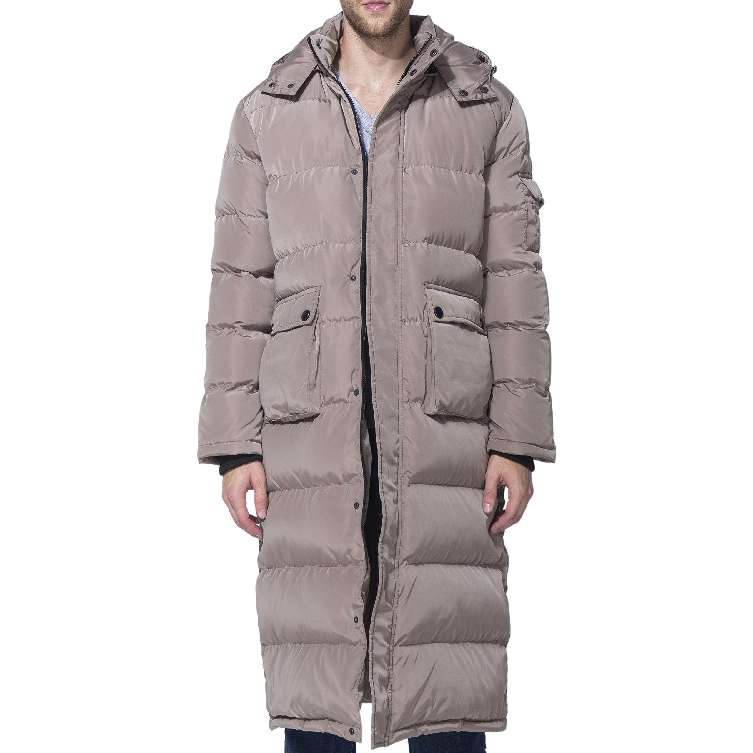 Men's Winter Warm Down Coat Men Packaged Down Puffer Jacket Long Coat with Hooded Compressible (X-Small, Khaki Long)