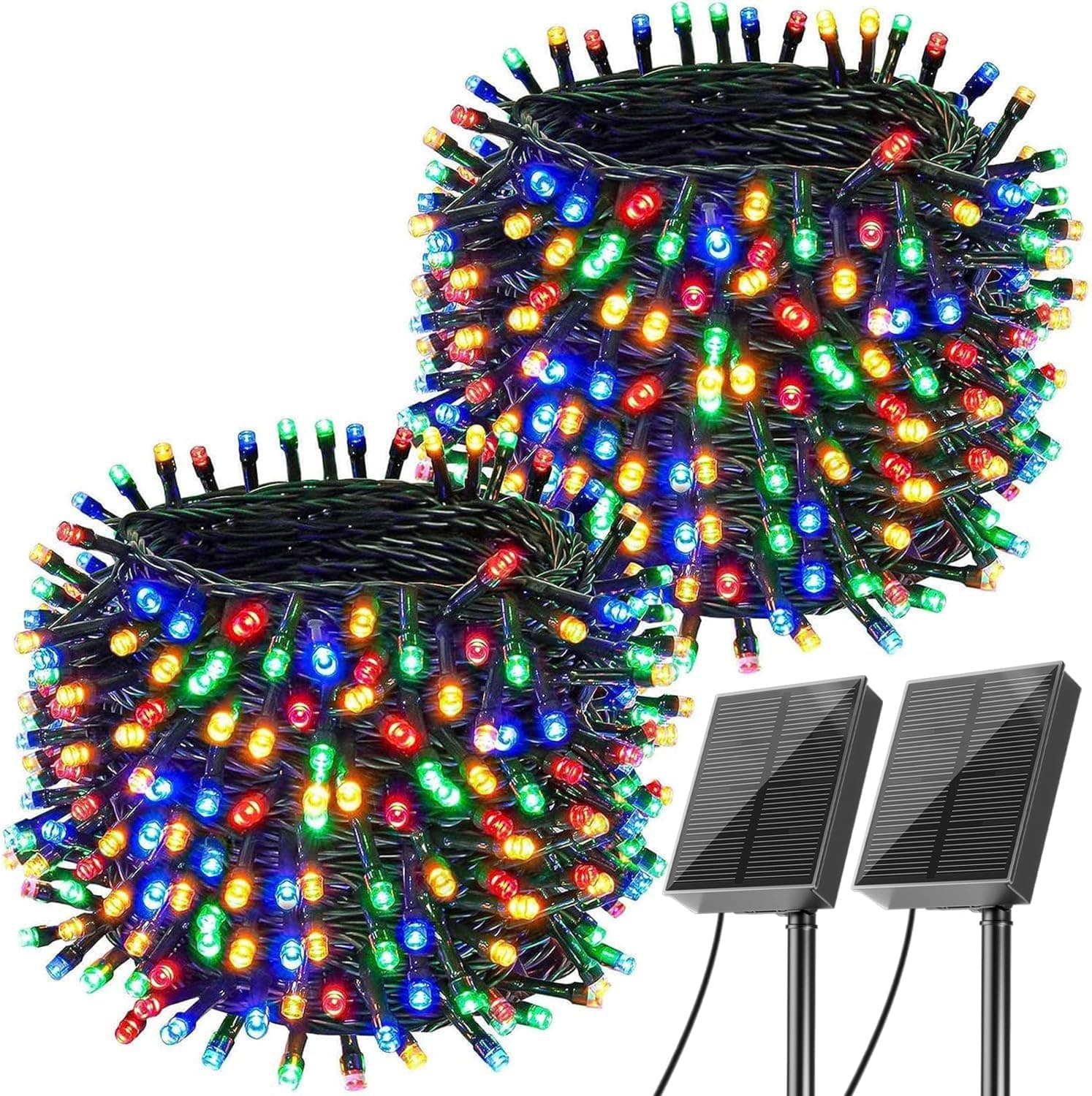 Solar String Lights, 72ft 200LED 8Modes Solar Powered String Lights, Waterproof LED Solar Lights String Outdoor for Fence Balcony Holiday Party(Multicolor, 2 Pack)