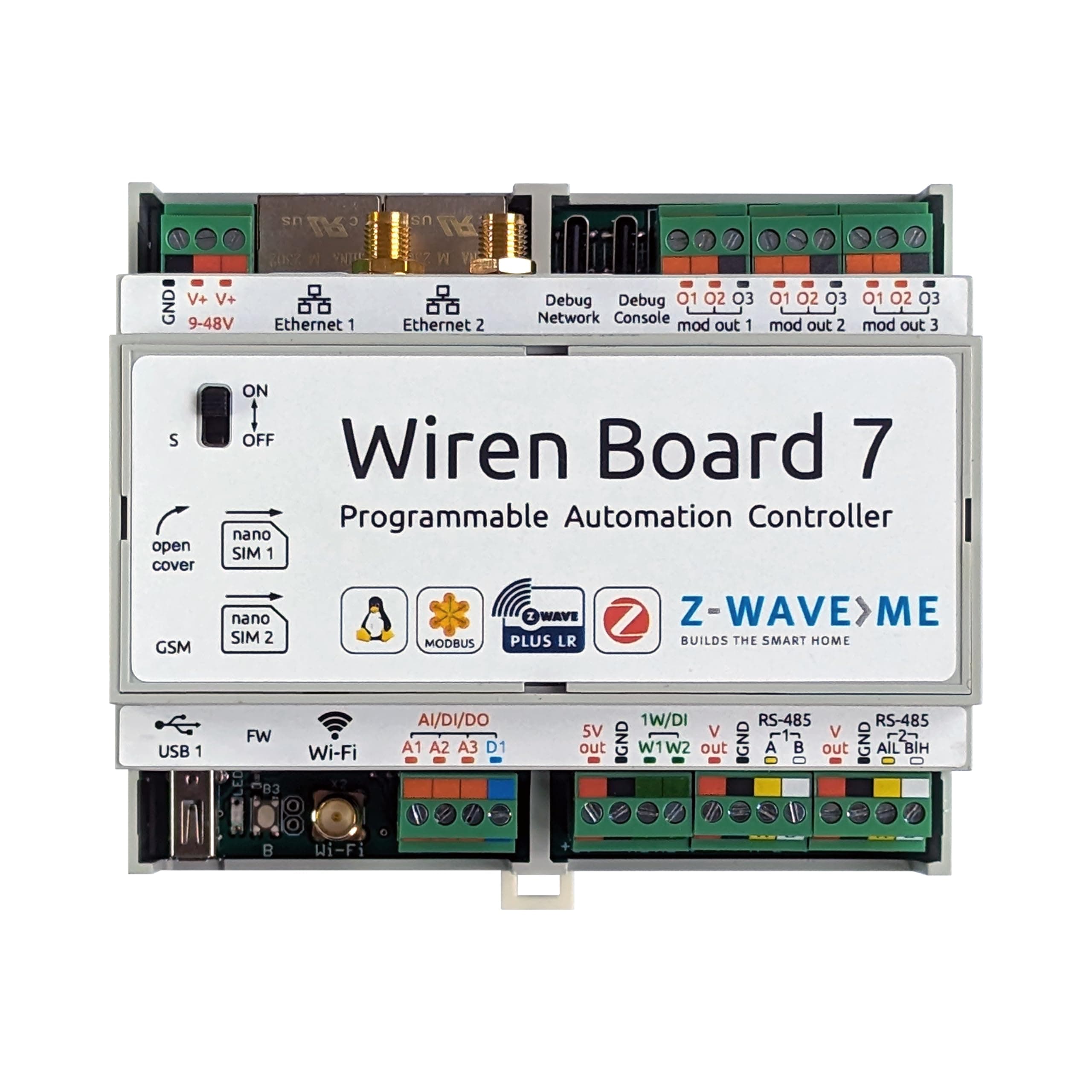 Z-Wave.Me Wiren Board 7 Z-Wave, Zigbee, Modbus, RS-485, CAN programmable Controller with Debian Linux. Integrations with Home Assistant, Node-red, OpenHAB