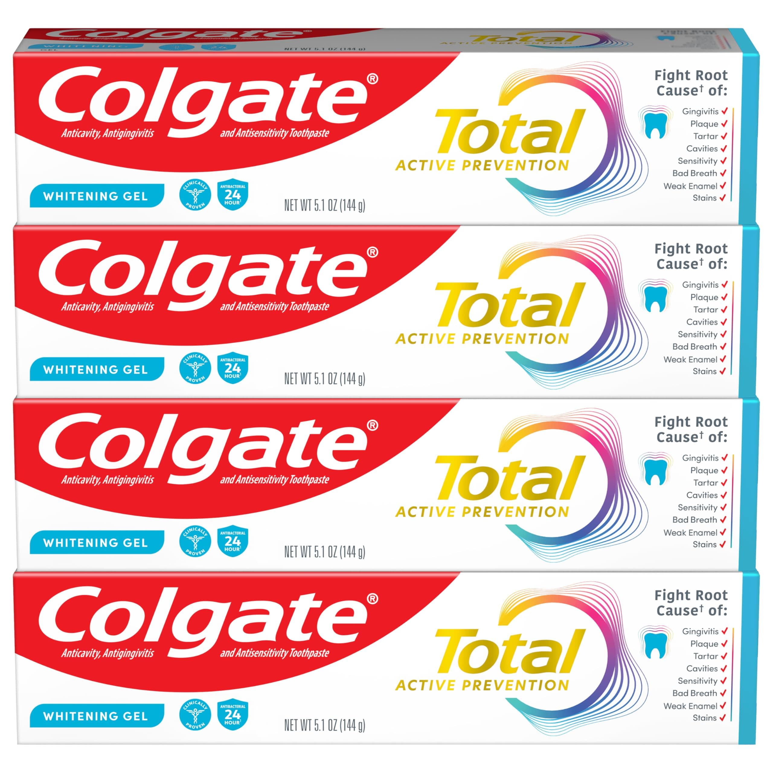 Colgate Total Whitening Gel Toothpaste 5.1oz, 4 Pack